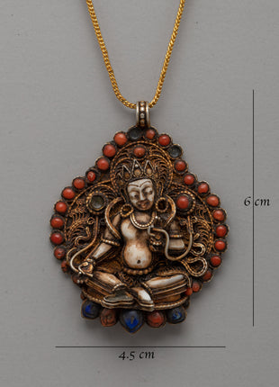 Gold-Plated Copper Locket | White Conch and Turquoise Stones