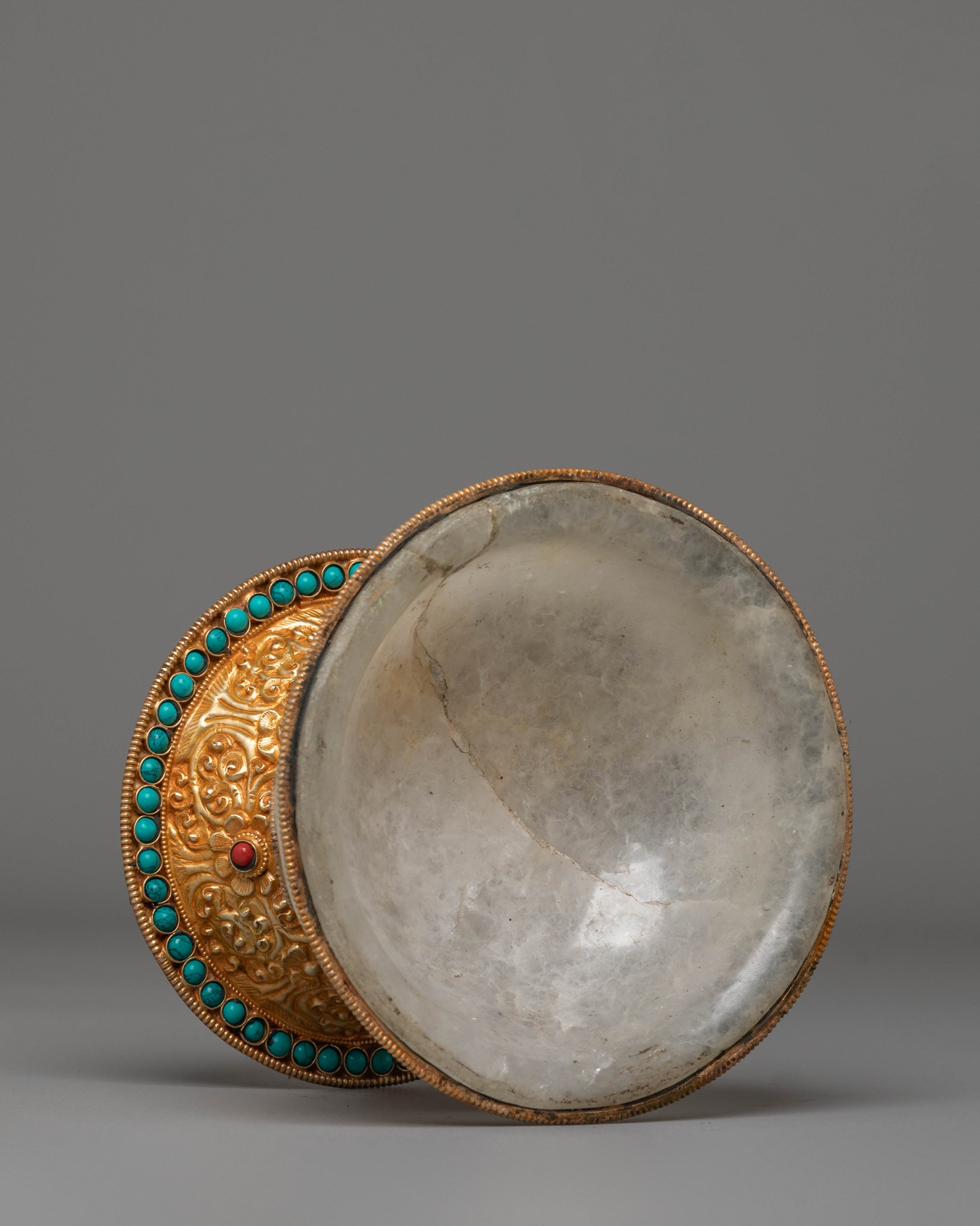 Spiritual Buddhist Rice Pot | Electro Gold-Plated Copper with Coral & Turquoise