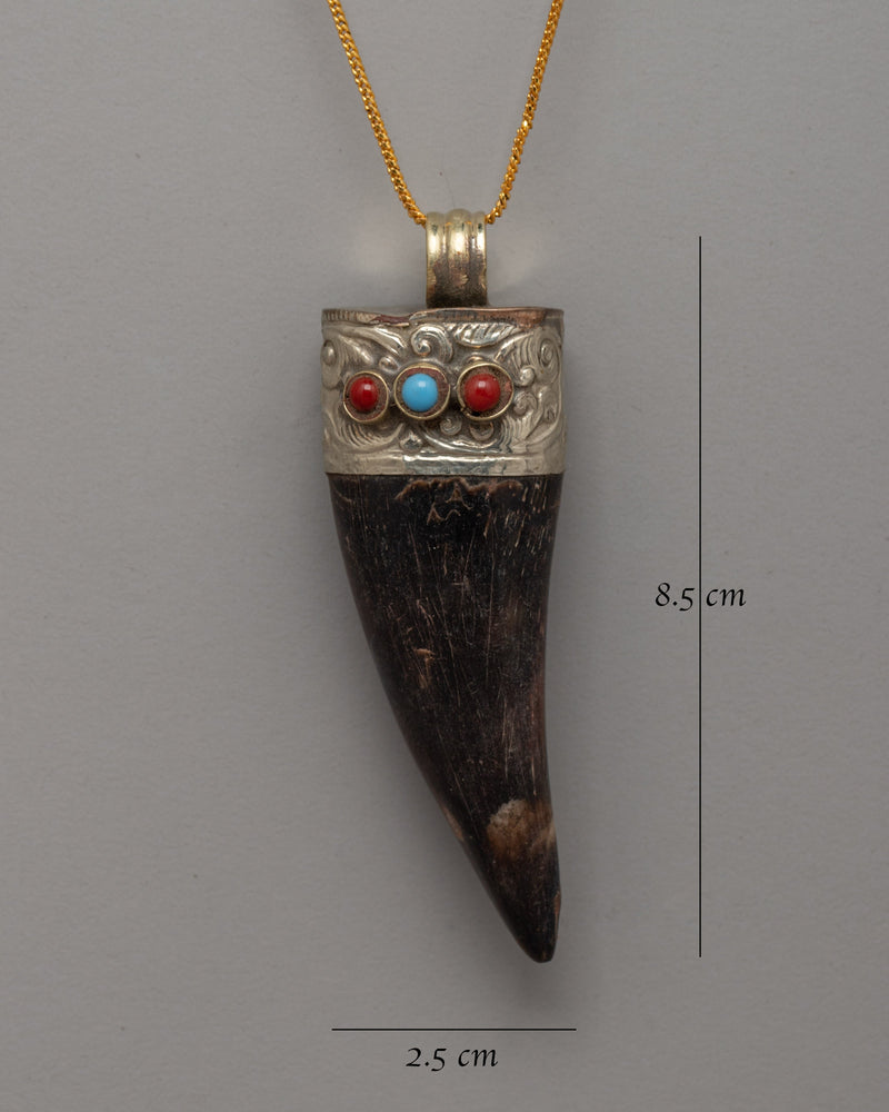 Ethically Made Goat Horn Pendant with Turquoise | Spiritual Protection and Style