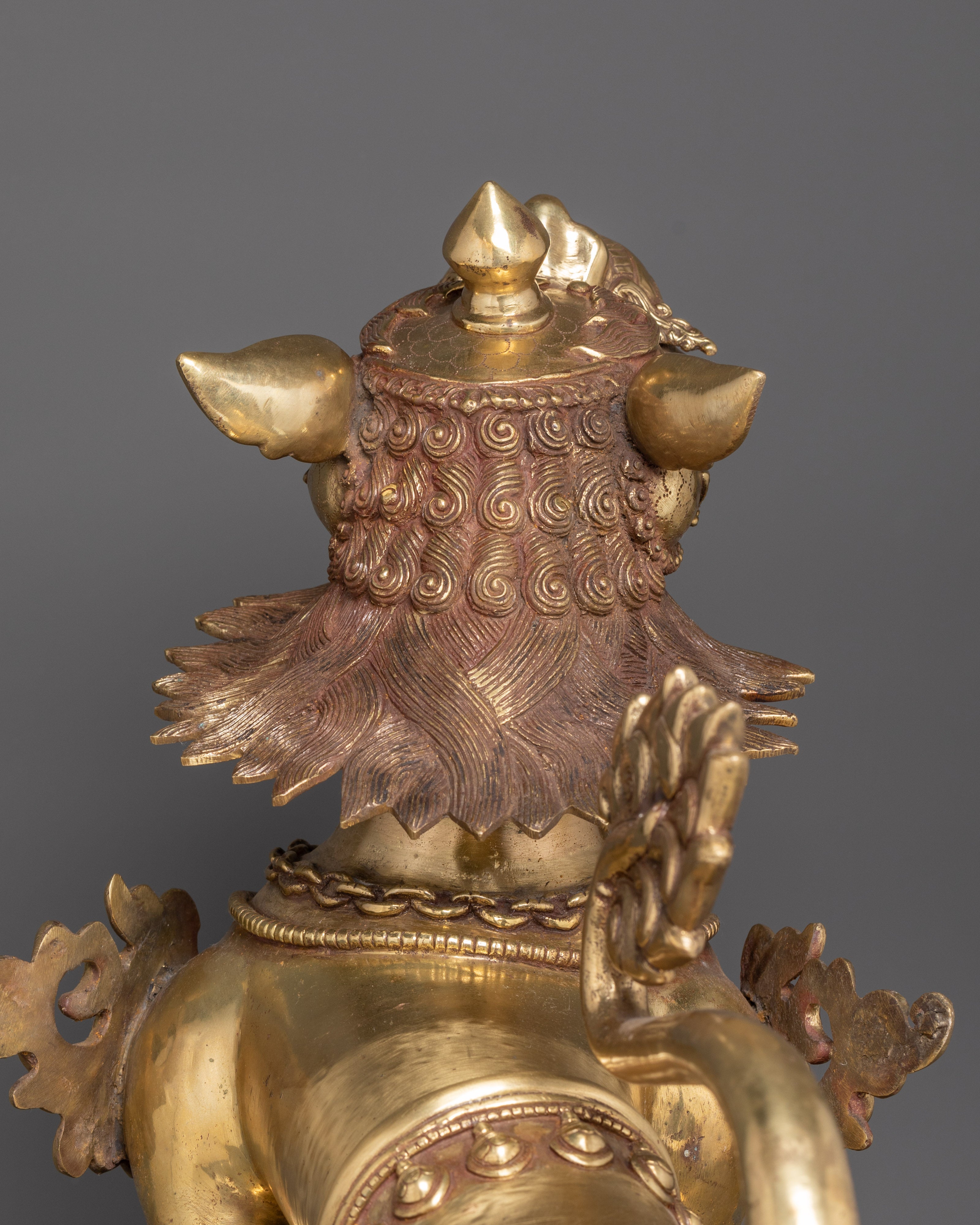 Sacred Tibetan Buddhist Guardian Lions Set | Brass Snow Lion Protector Statues