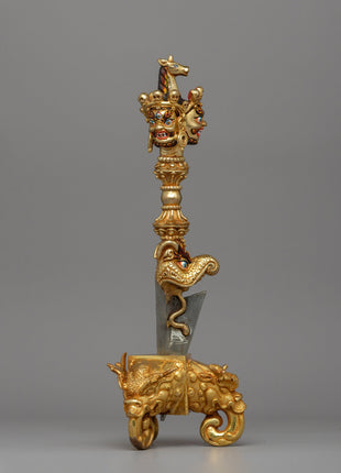 Buddhist Phurba with Iron Blade | Gold-Plated Copper Ritual Dagger