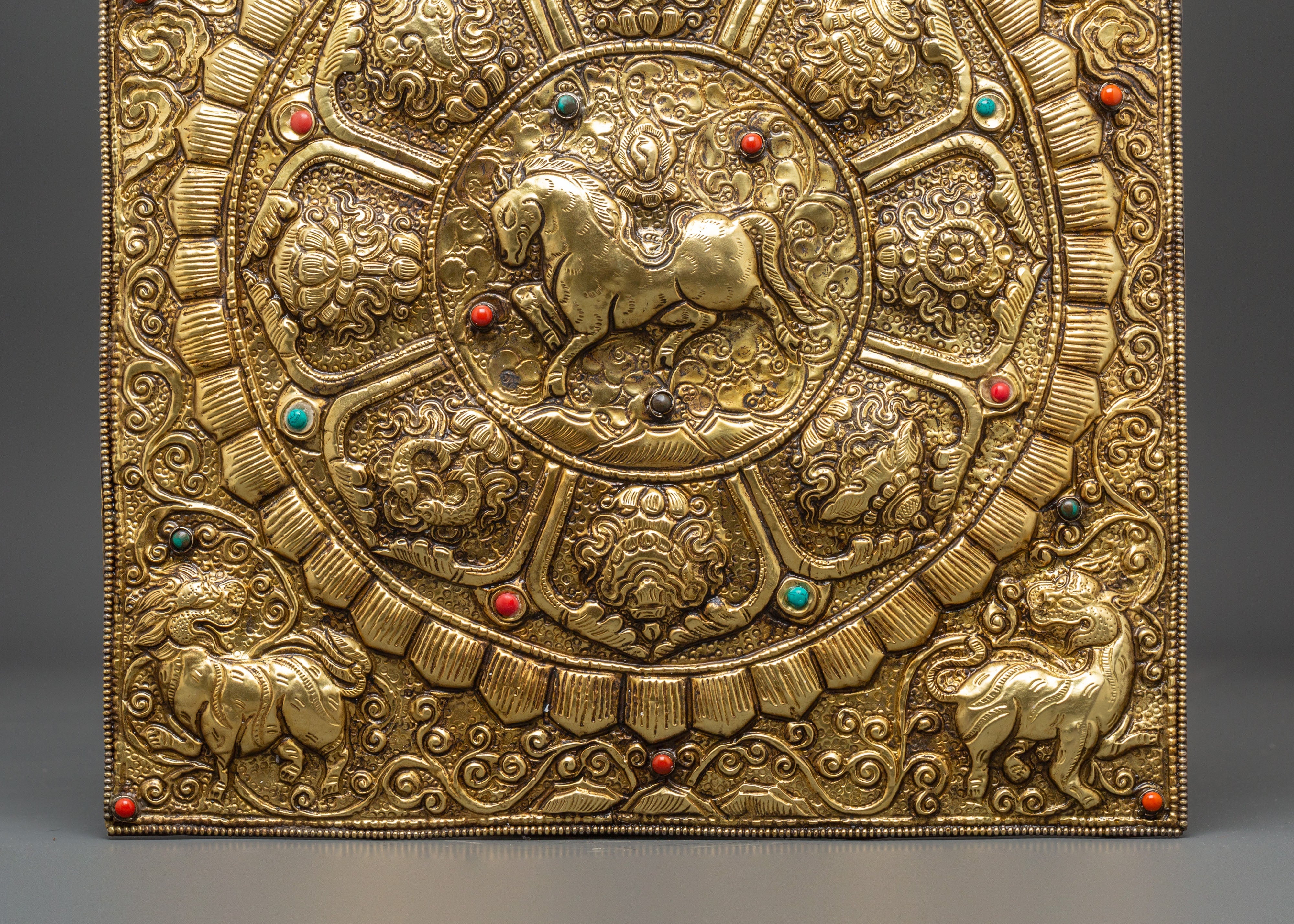 Sacred Tibetan Wind Horse Wall Hanging | Handcrafted Brass Buddhist Wall Art