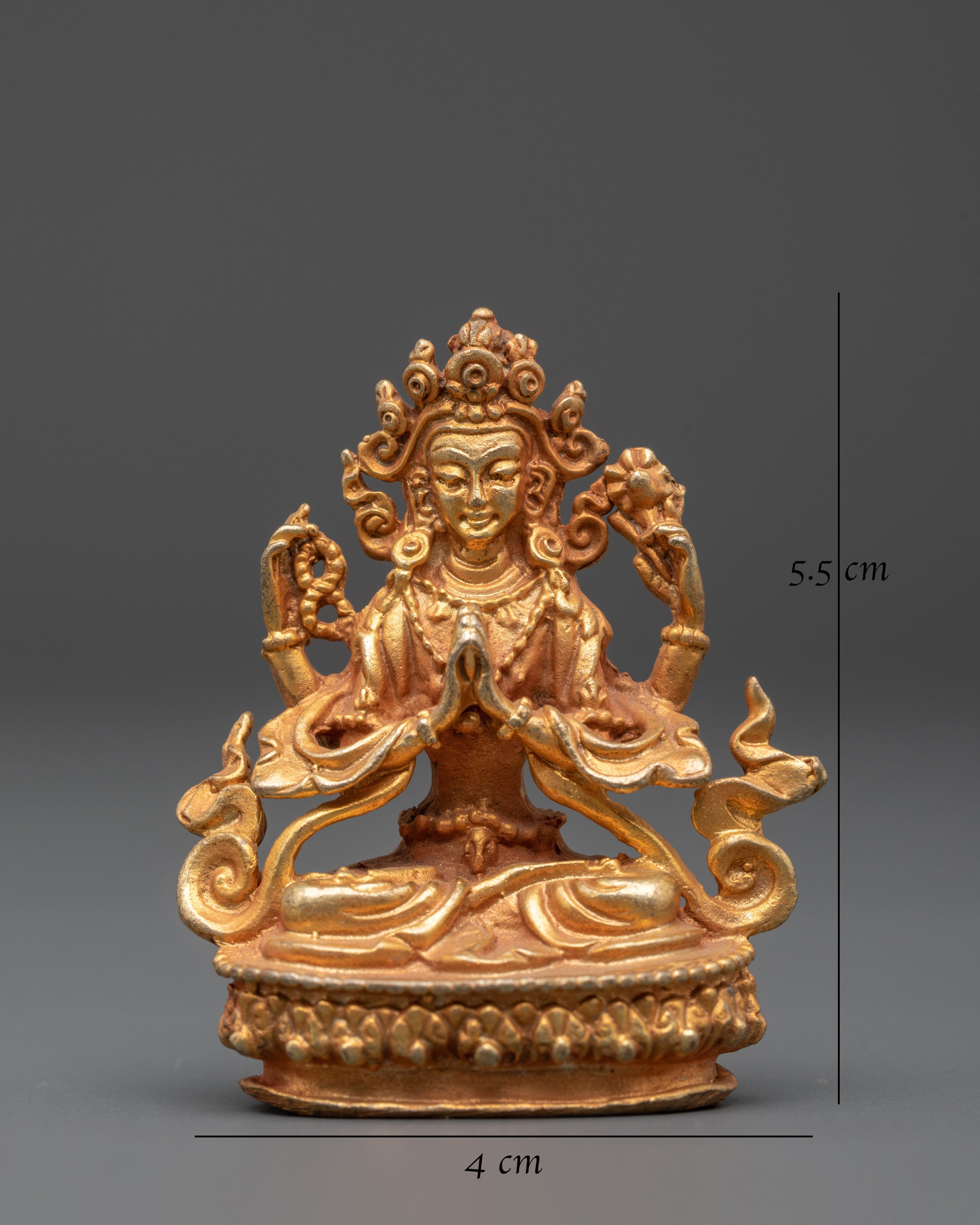Handmade Gold Plated Chenrezig Statue | Tibetan Compassion Figurine