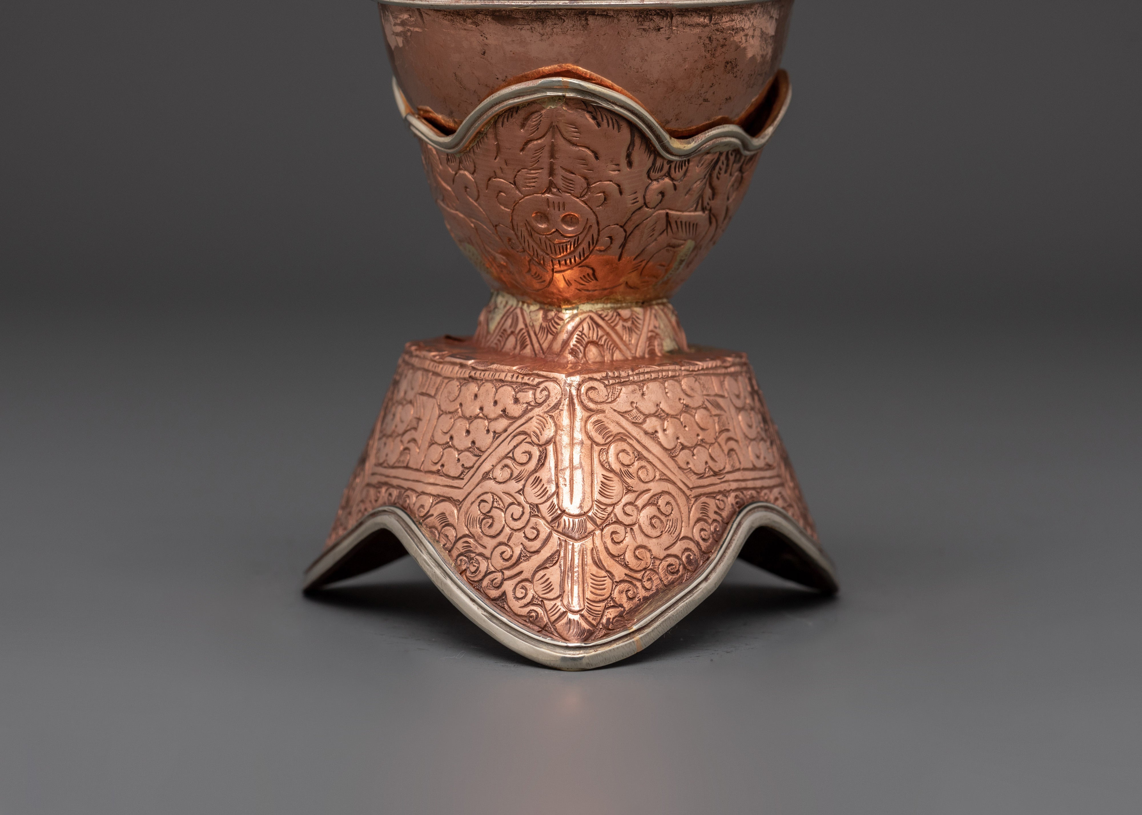 Tibetan Ritual Kapala Set Traditional Copper Skull Cup Offering Set for Spiritual Practices