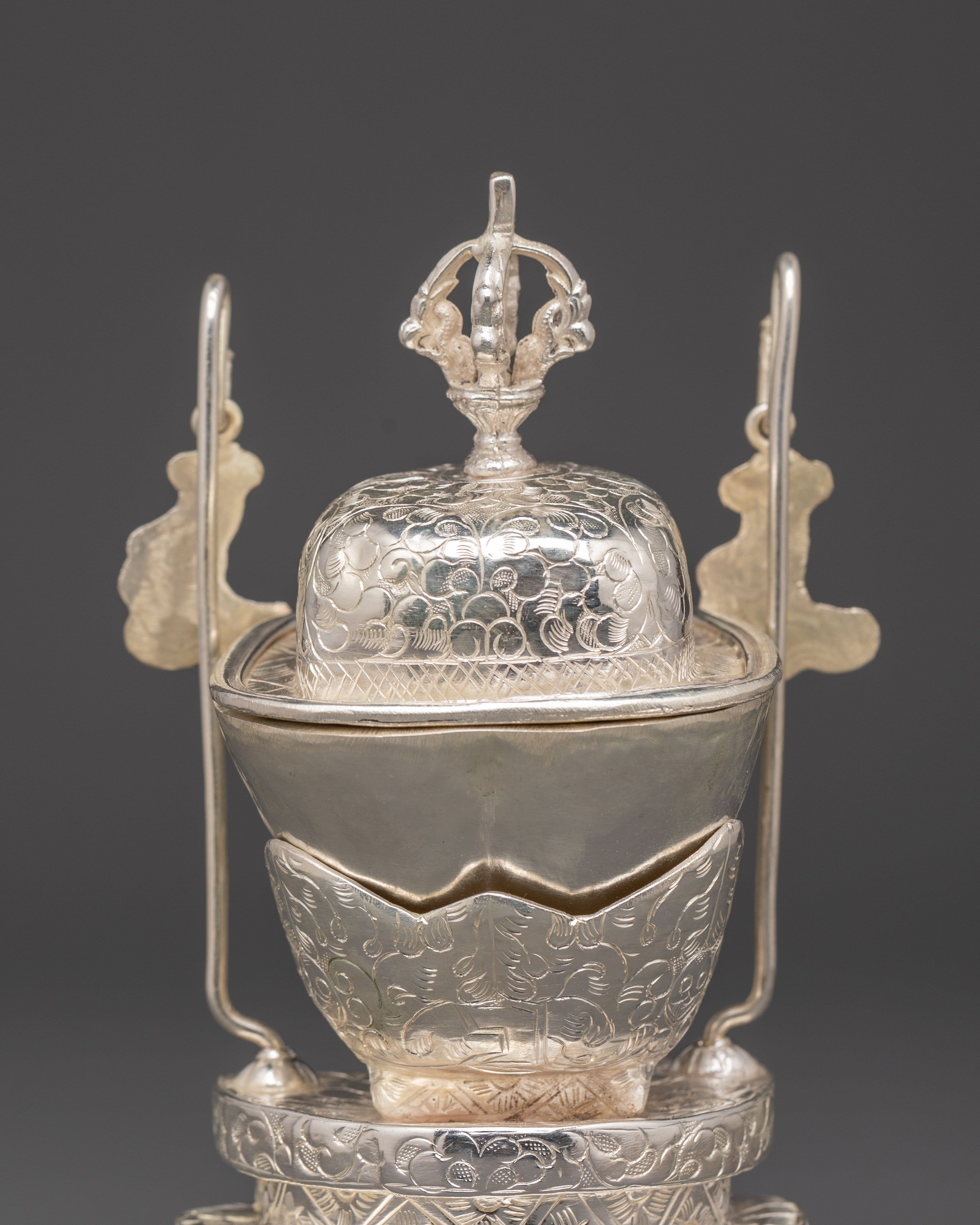 Silver-Plated Tibetan Kapala Set | Sacred Skull Cup for Tantric Offerings