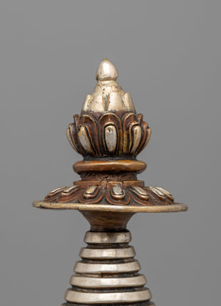 Handcrafted Copper Kadampa stupa with Silver-Plated | Sacred Buddhist Spiritual Symbolizing Decor