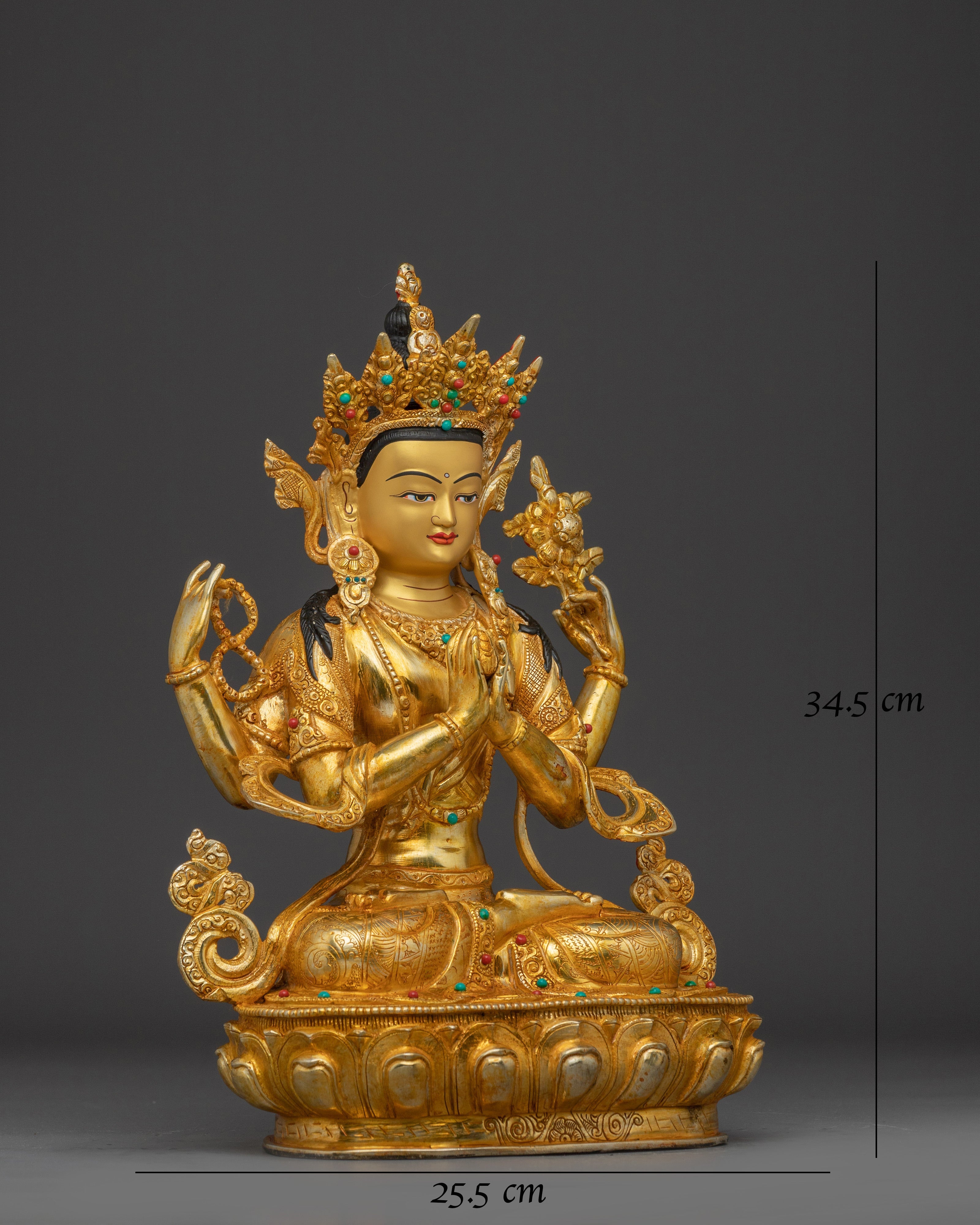 Golden Four Armed Chenrezig Statue