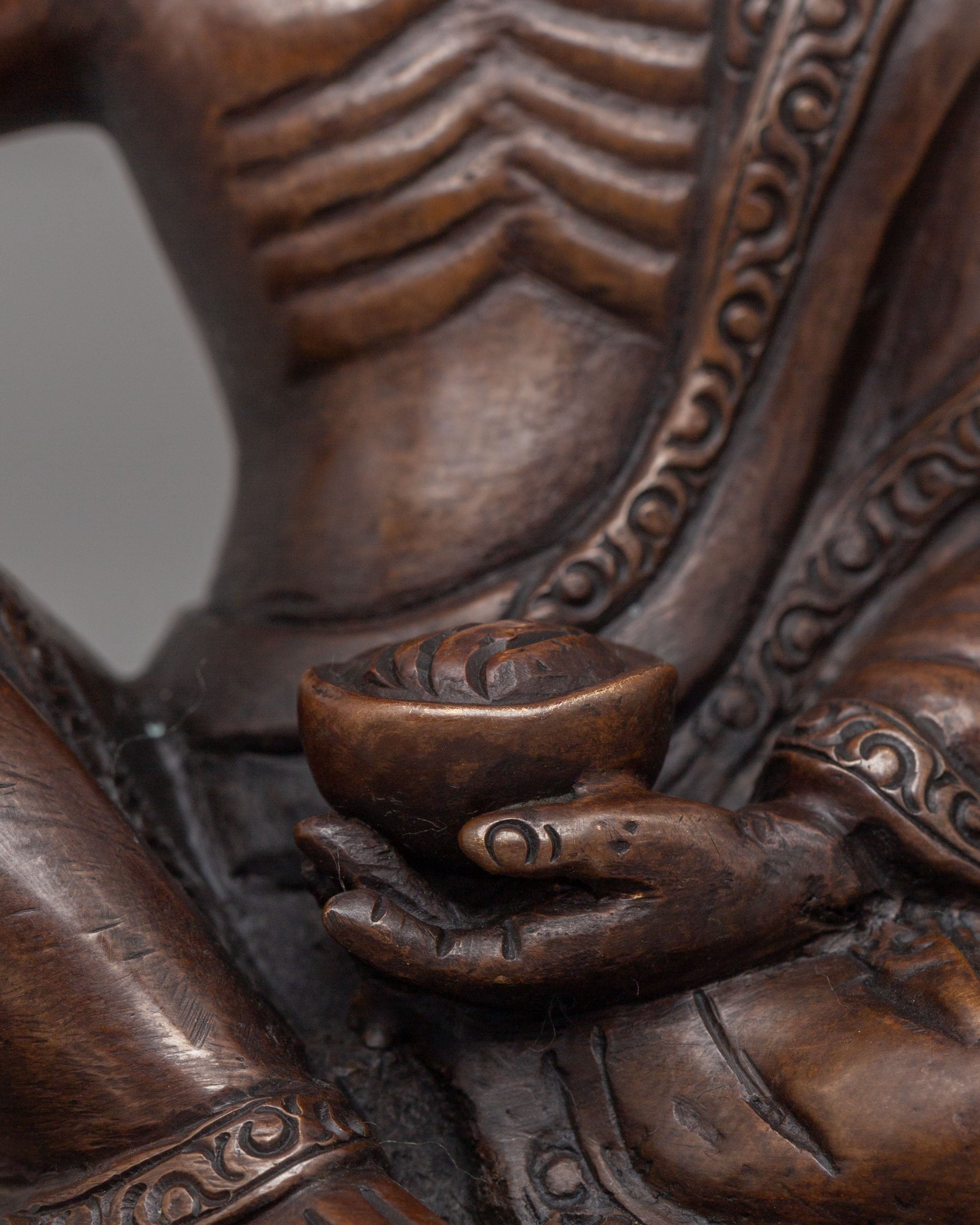 Traditional Tibetan Milarepa Statue | Handcrafted Oxidized Copper Artwork