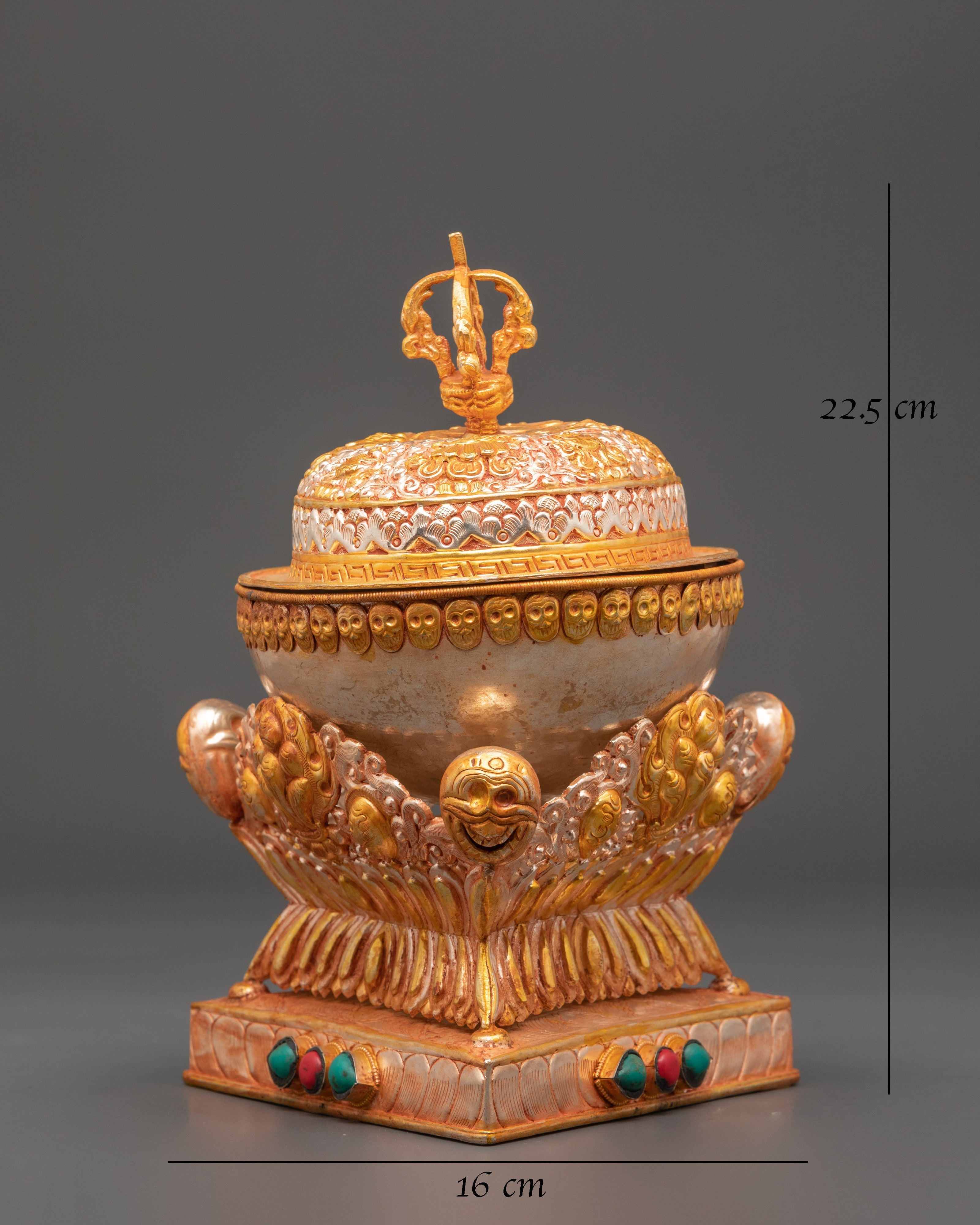Gold Plated Kapala for Ritual Ceremonies | Silver & Copper Body Kapala