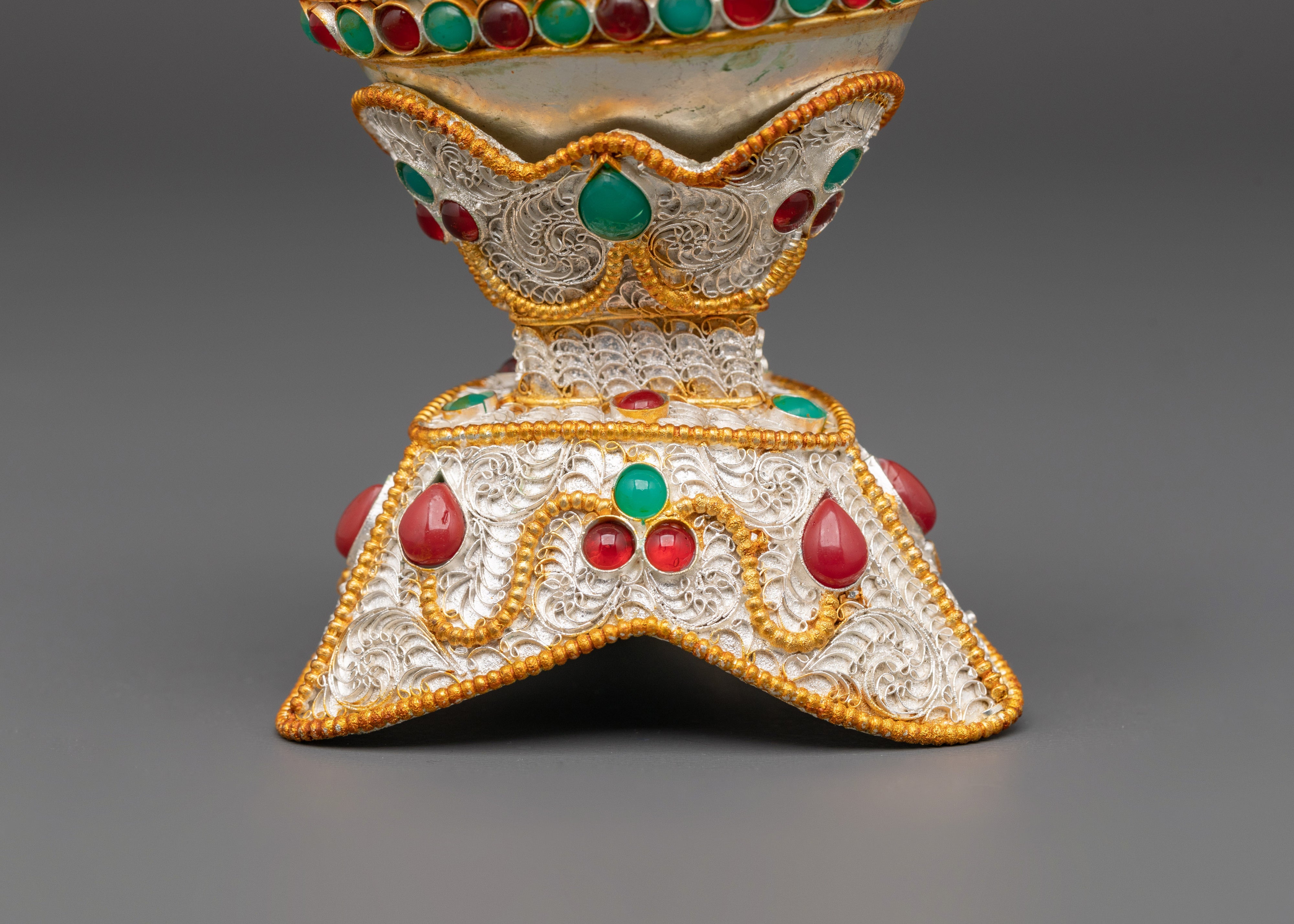 Silver and Gold Plated Kapala Set | Tibetan Ritual Tool for Altar