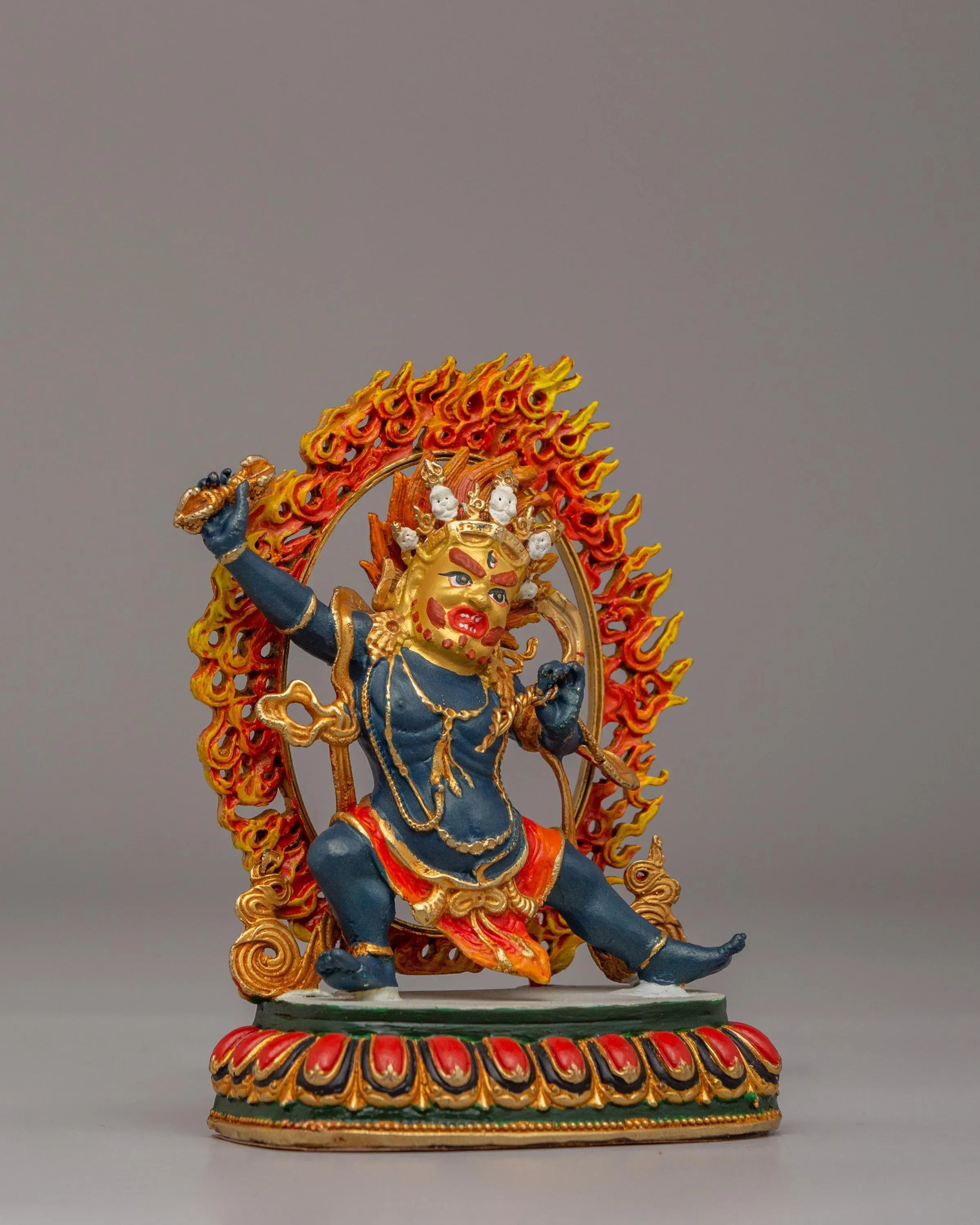 Tibetan Wrathful Vajrapani Sculpture | 24K Gold Plated Tibetan Protector