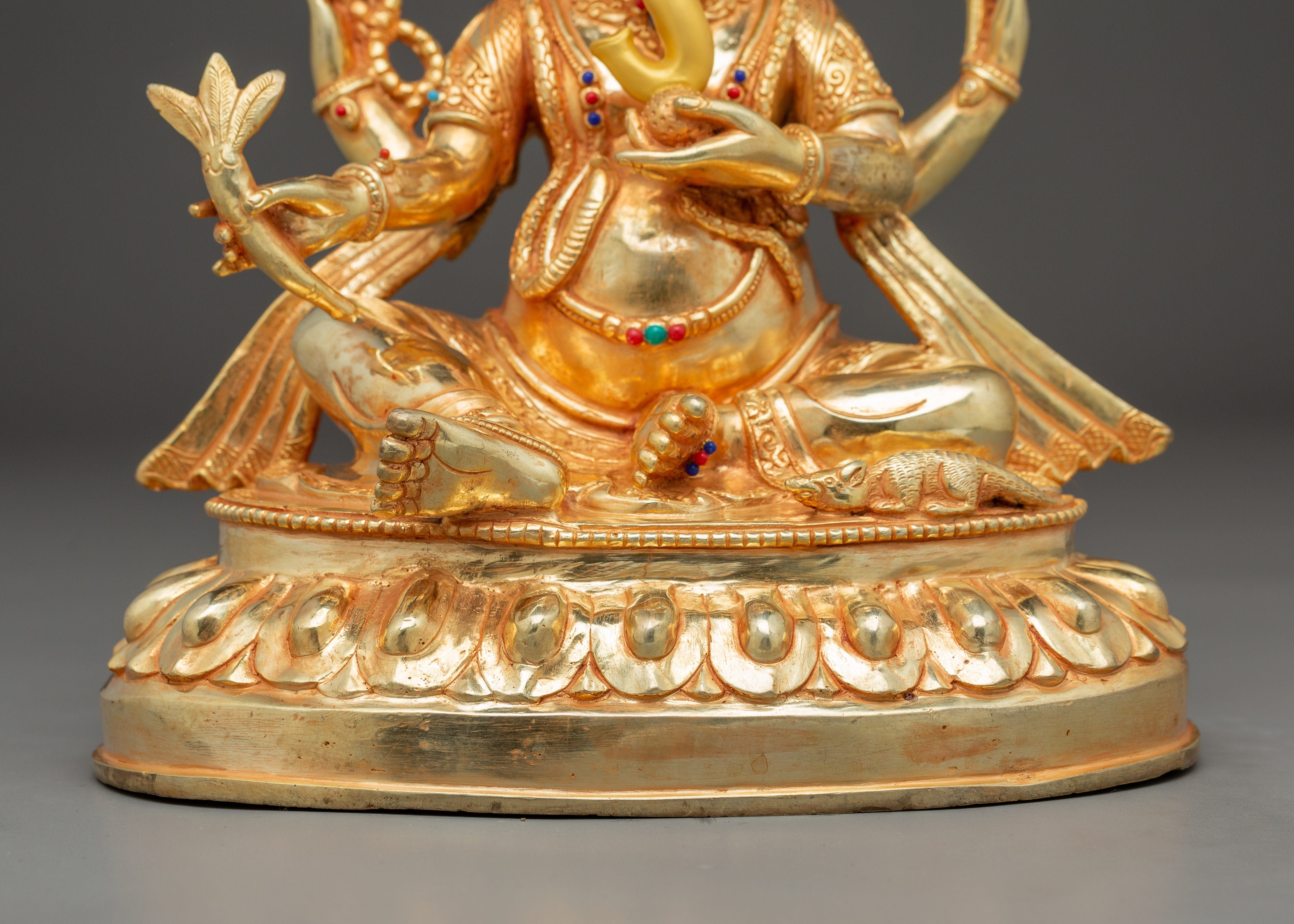 Handmade Gold-Plated Ganesha Sculpture | Copper Body with Coral & Turquoise Stones