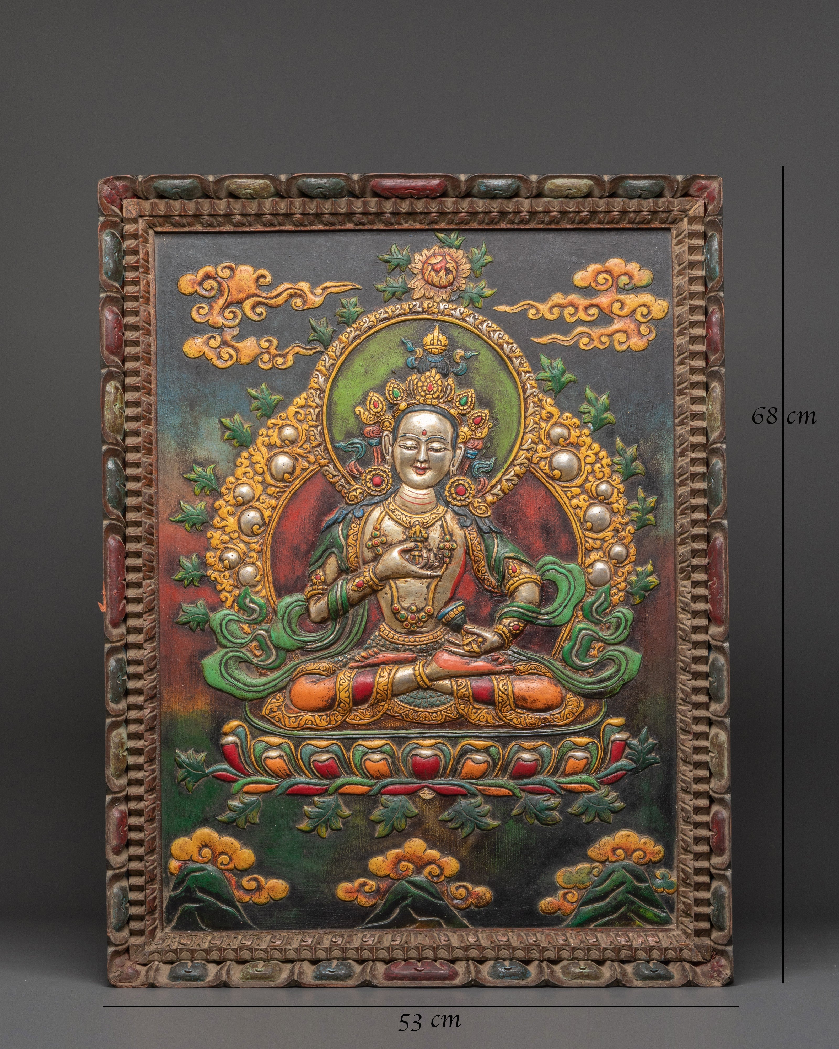 Vajrasattva Wall Hanging in Wooden Frame with Acrylic Colors