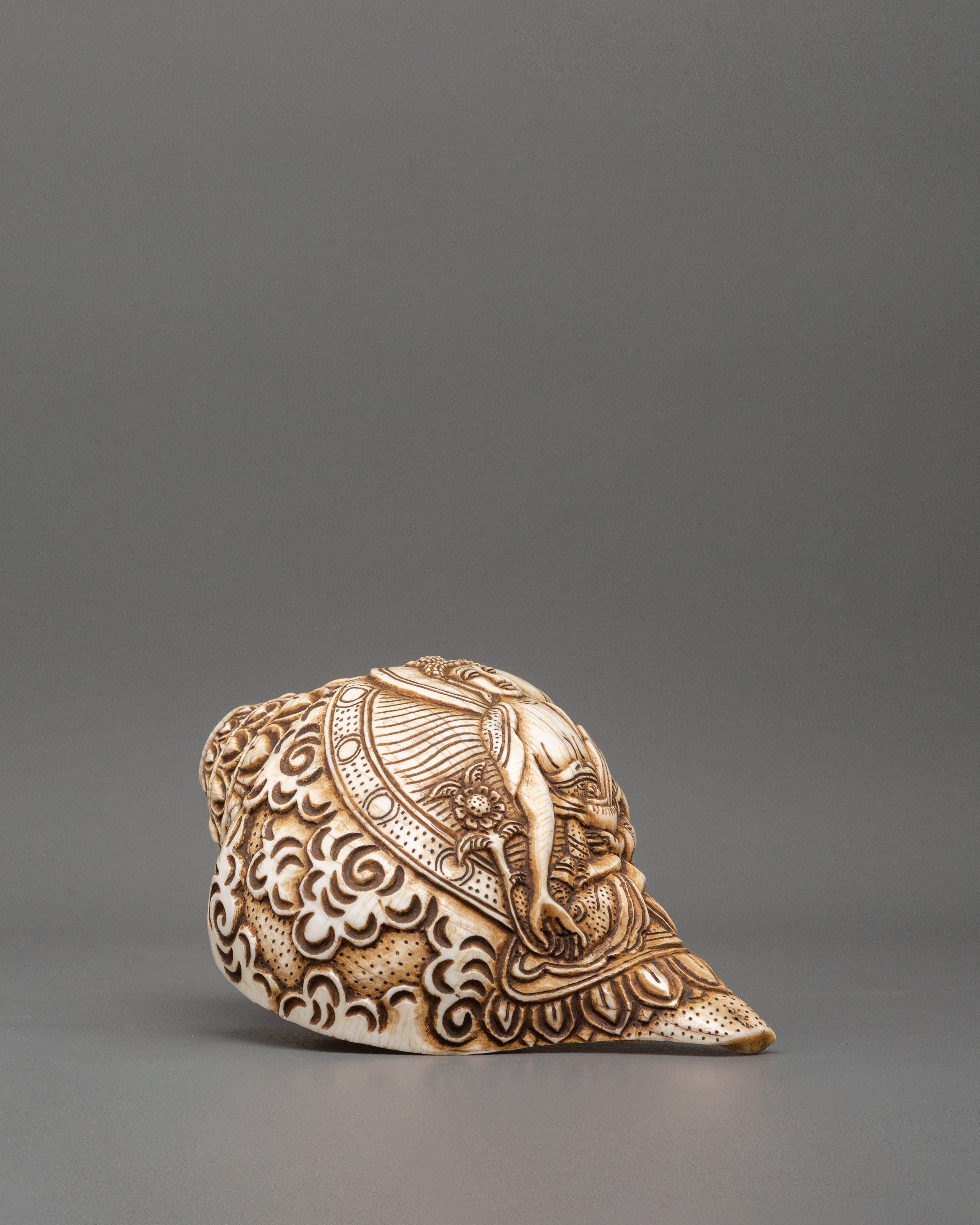 Medicine Buddha Carved Conch | Spiritual Buddhist Intricate Artwork