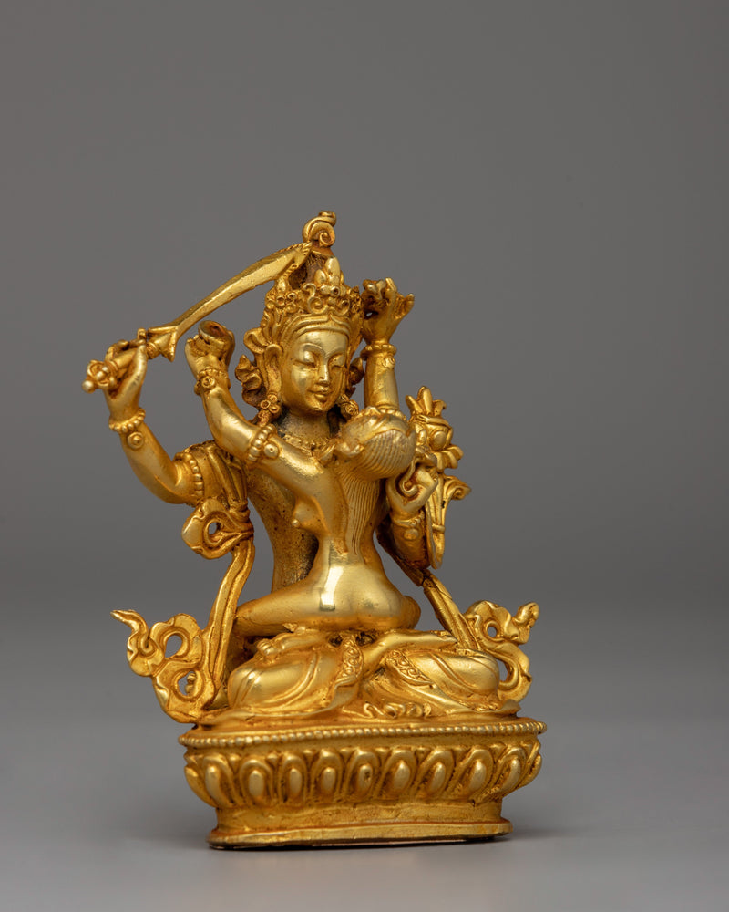 Manjushri with Consort Figurine | A Gold-Plated Tibetan Buddhist Wisdom Deity