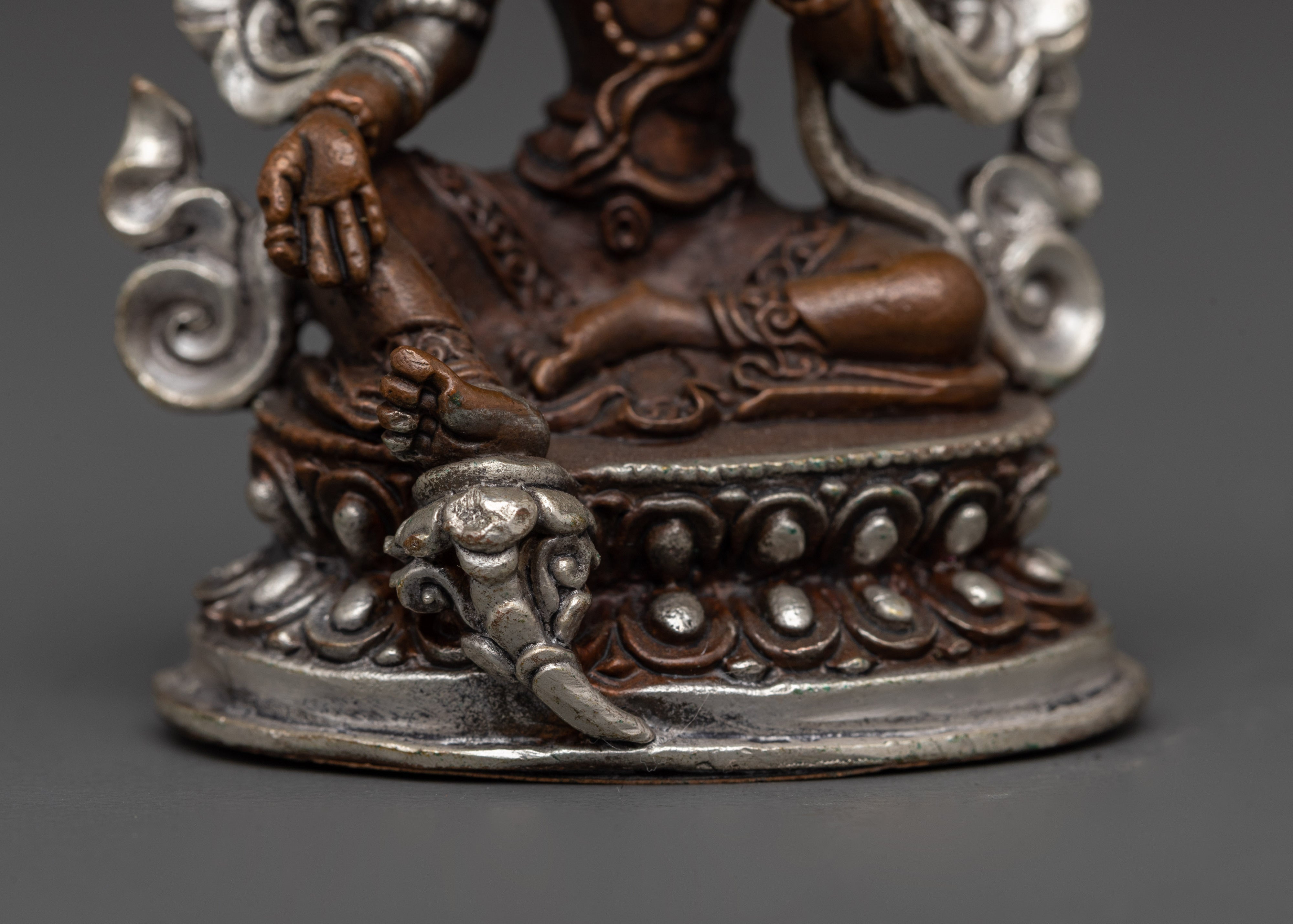 Green Tara Buddhist Goddess of Compassion | Oxidized Copper & Silver Plated Statue