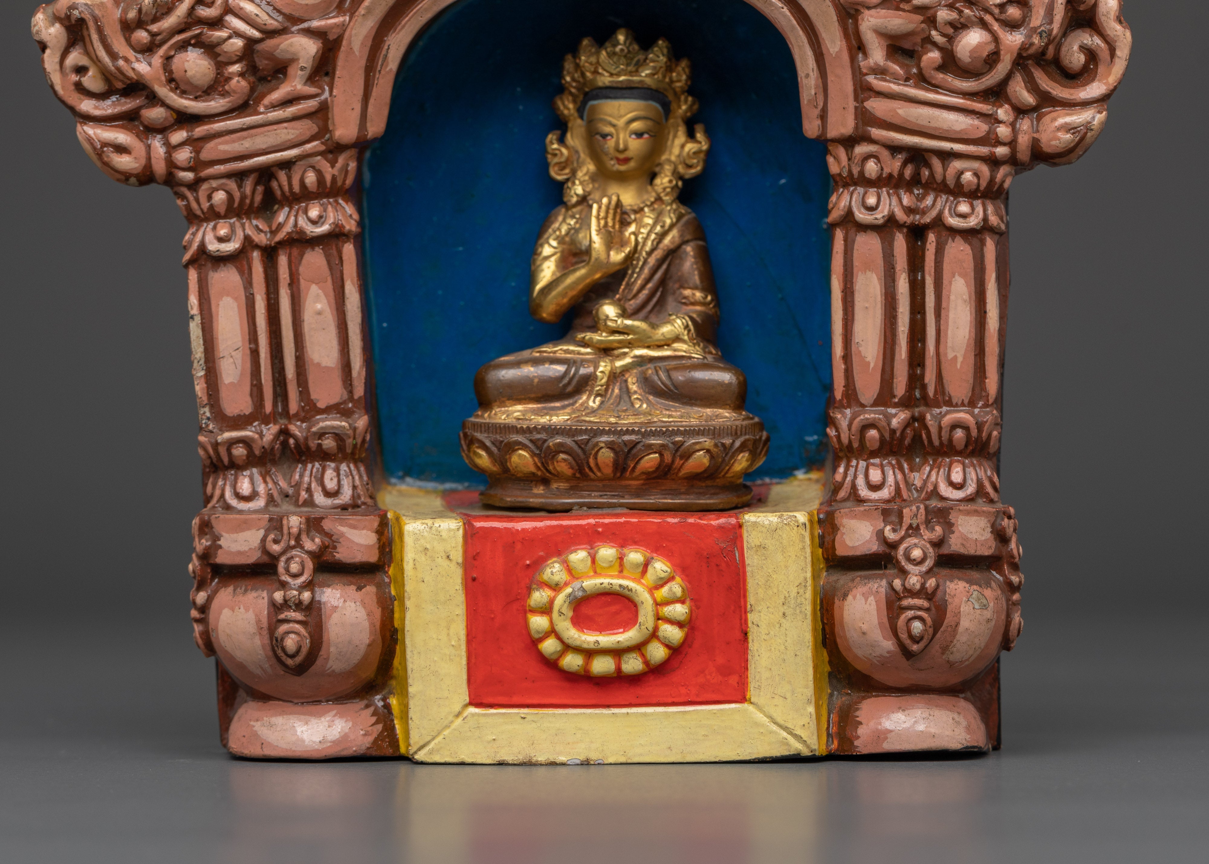Handcrafted Altar Box with Buddha Statue | Wooden Meditation Shrine, Spiritual Decor