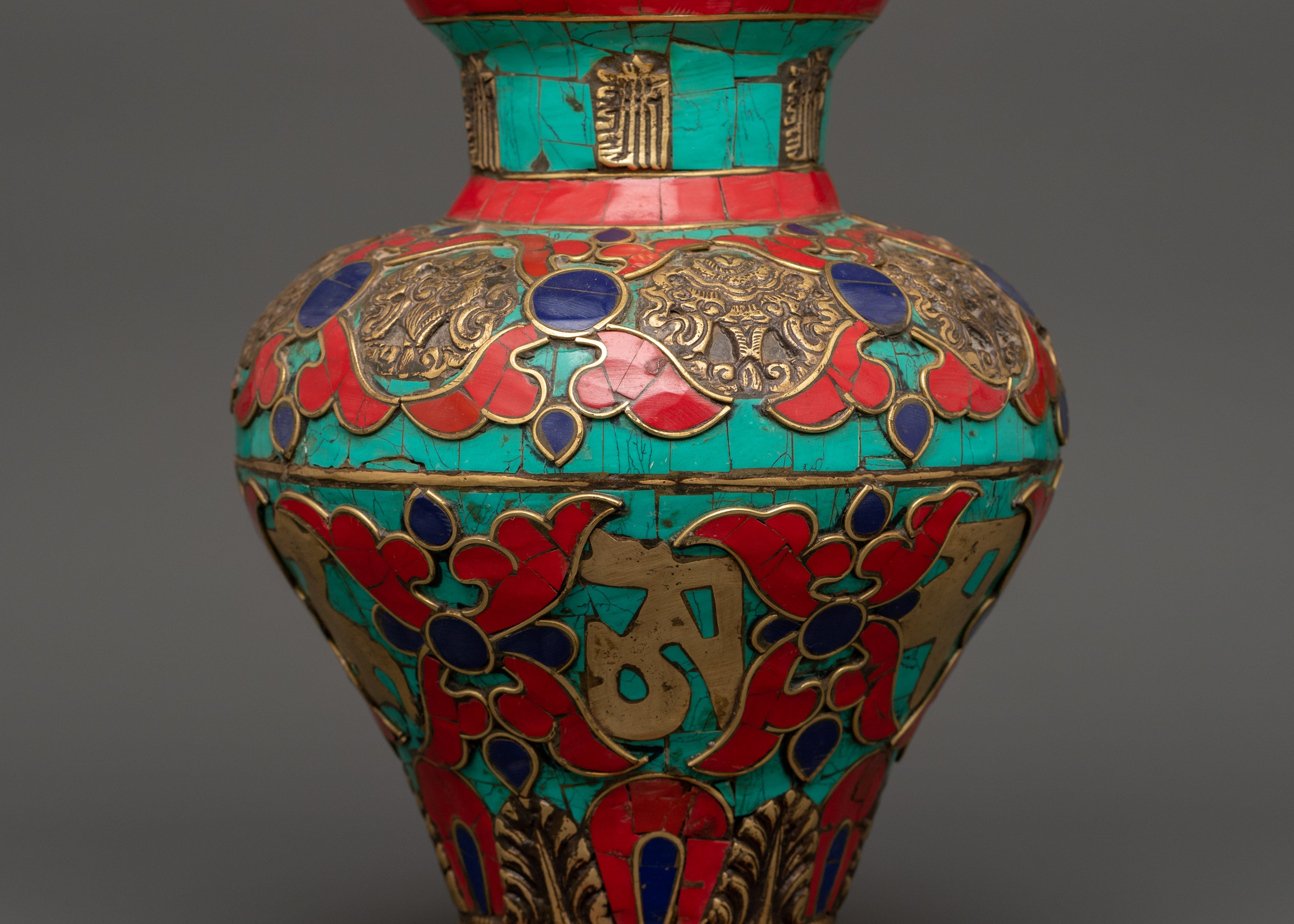 Decorative Gemstone Flower Vase | Sacred Tibetan Kalachakra Ritual Decor