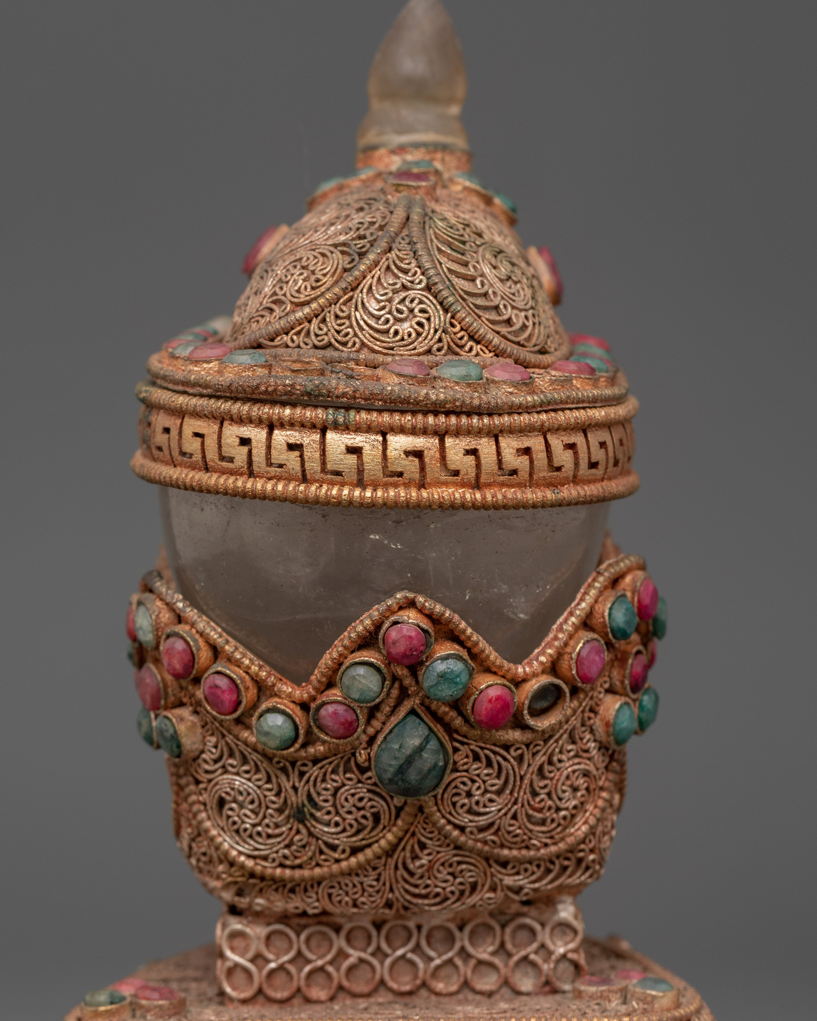 Buddhist Kapala Ritual Tool | Tantric Skull Cup with Coral and Turquoise Decorations