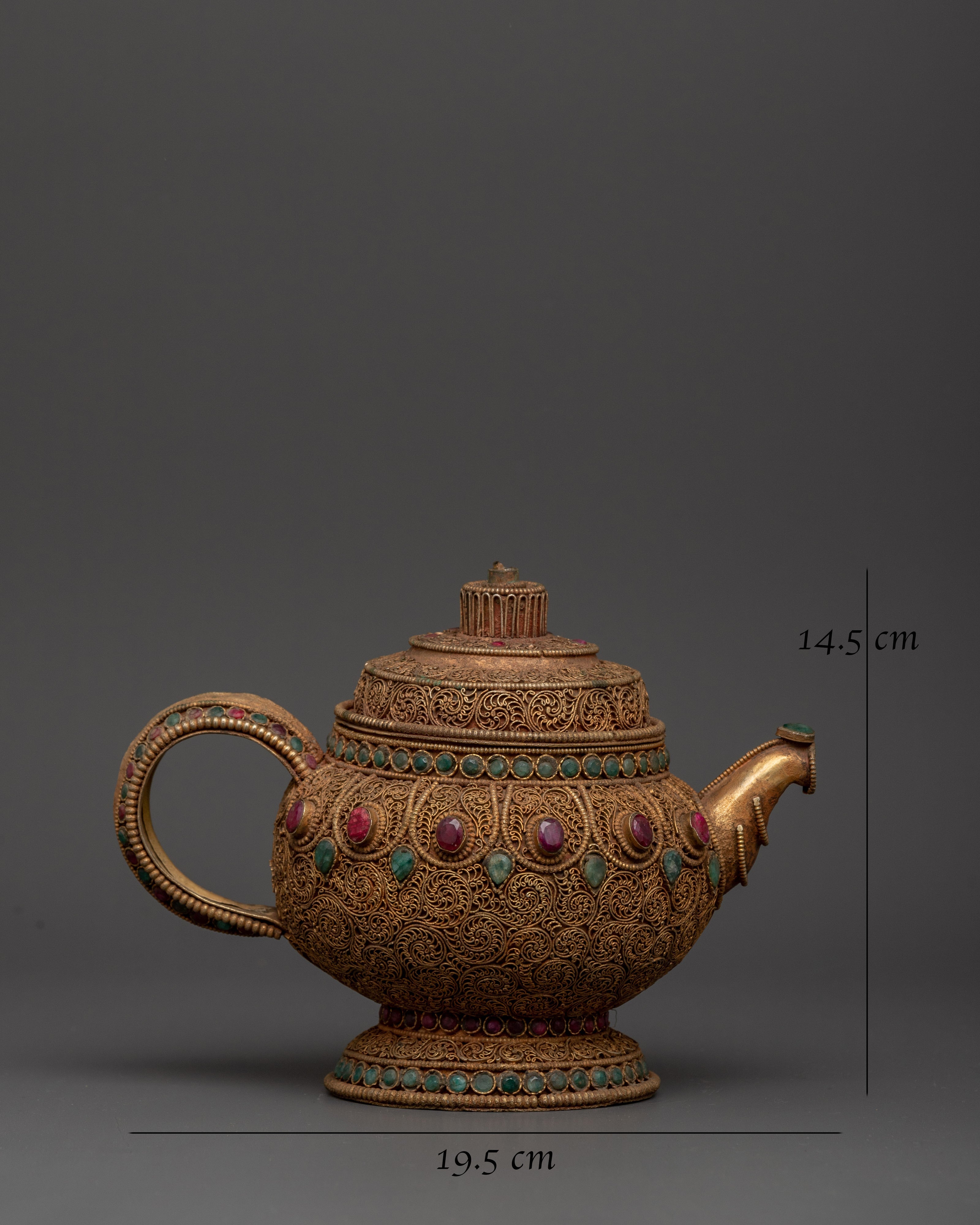 Copper Teapot with Electro Gold & Silver Plating | Buddhism Sacred Decorative Pot