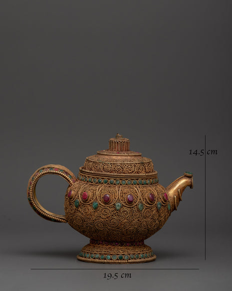 Copper Teapot with Electro Gold & Silver Plating | Buddhism Sacred Decorative Pot