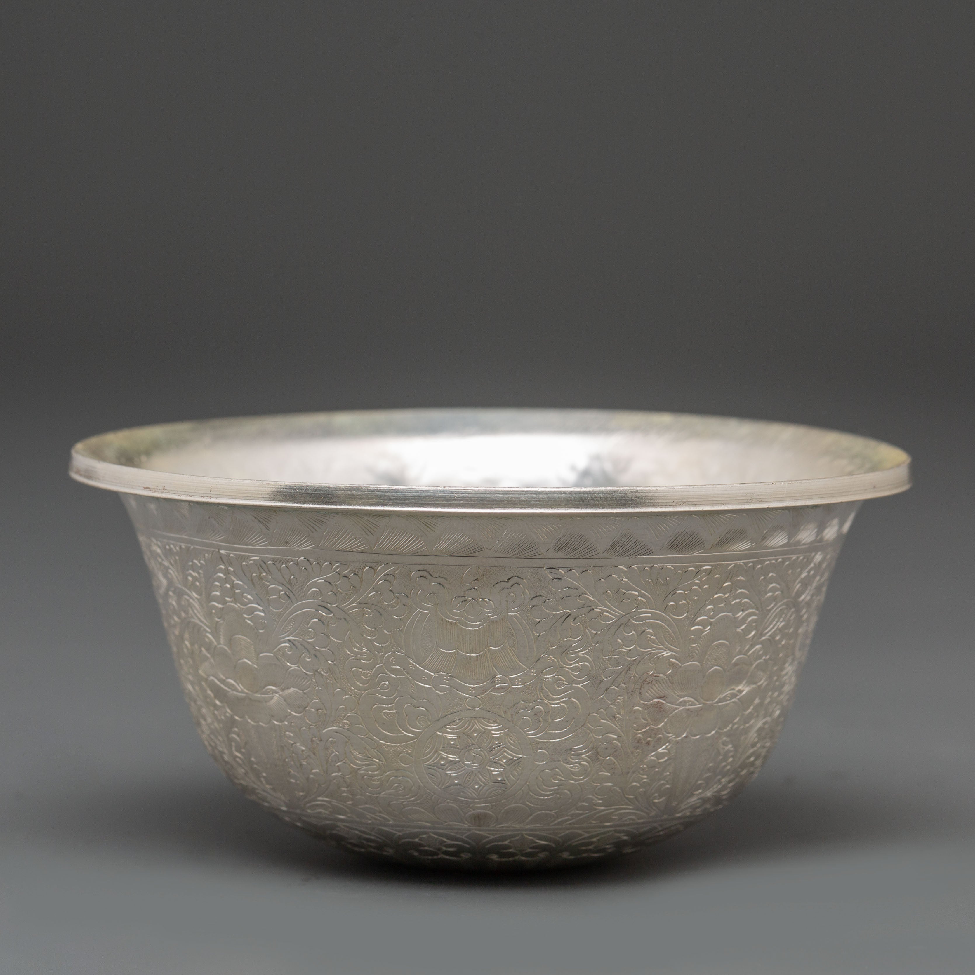 Copper Ritual Offering Bowl Set | Silver Plated Buddhist Altar Bowl