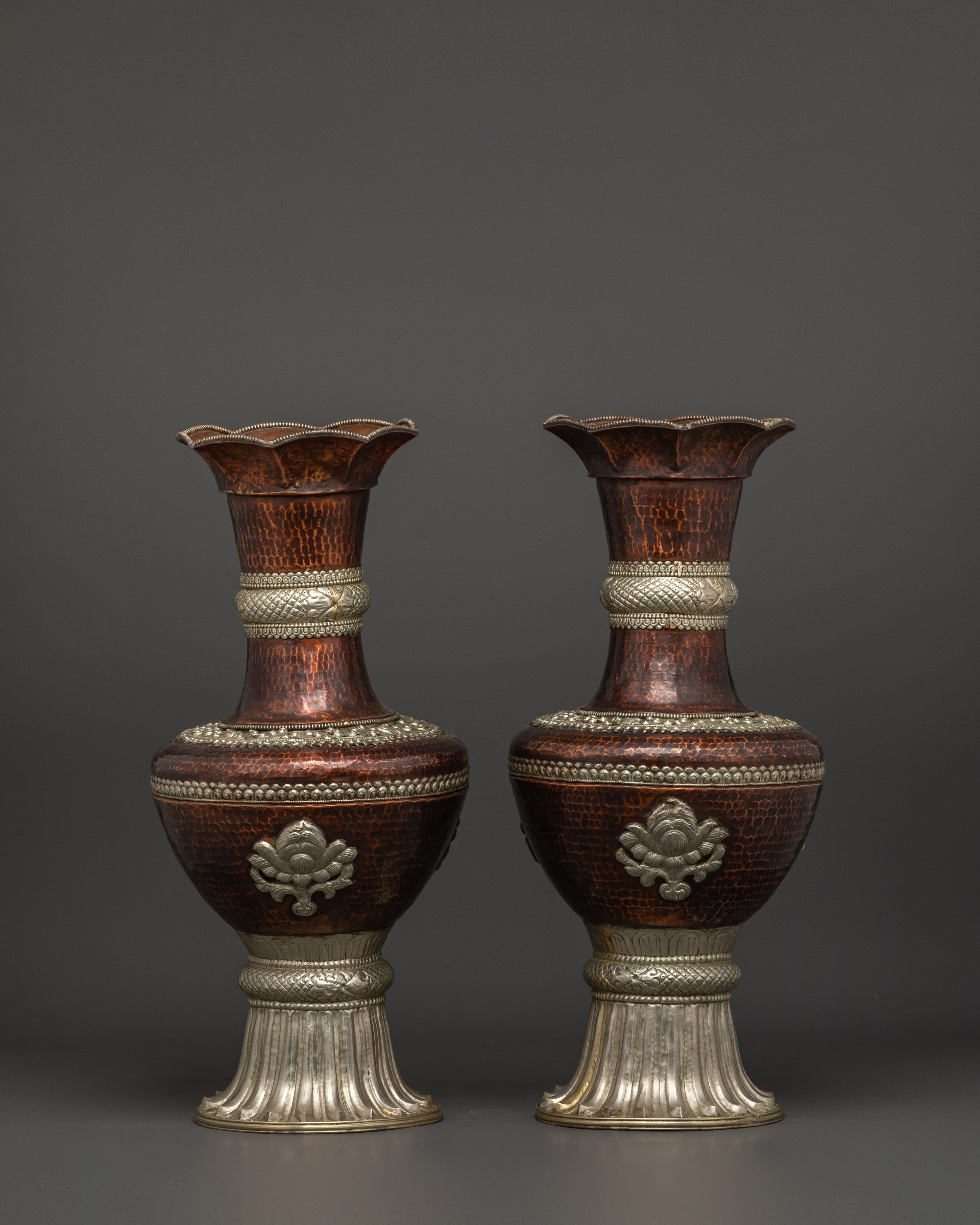 Handcrafted Copper & White Metal Flower Vase Set | Accent Piece Decor