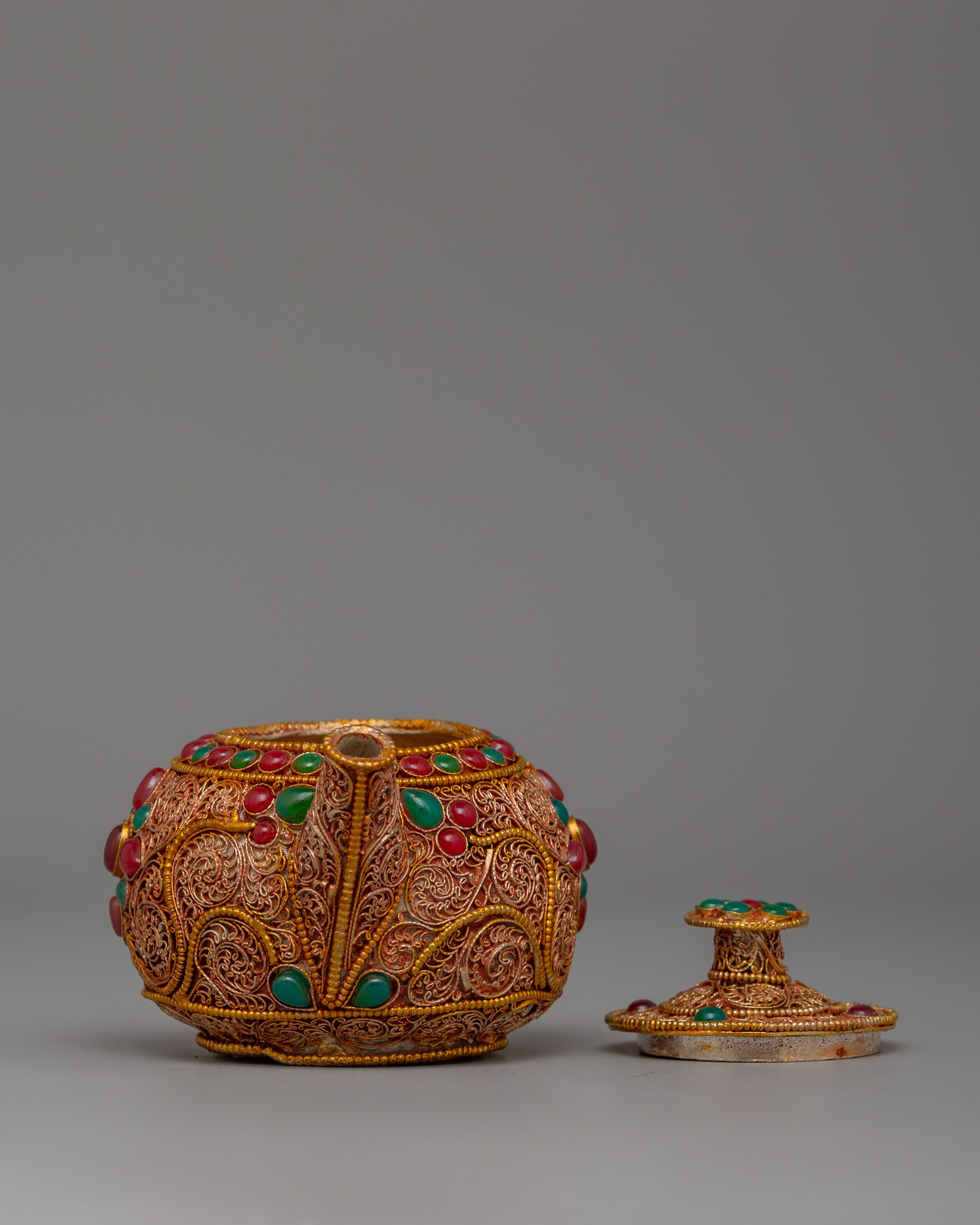 Tibetan Gold-Plated Teapot | Buddhist altar decor