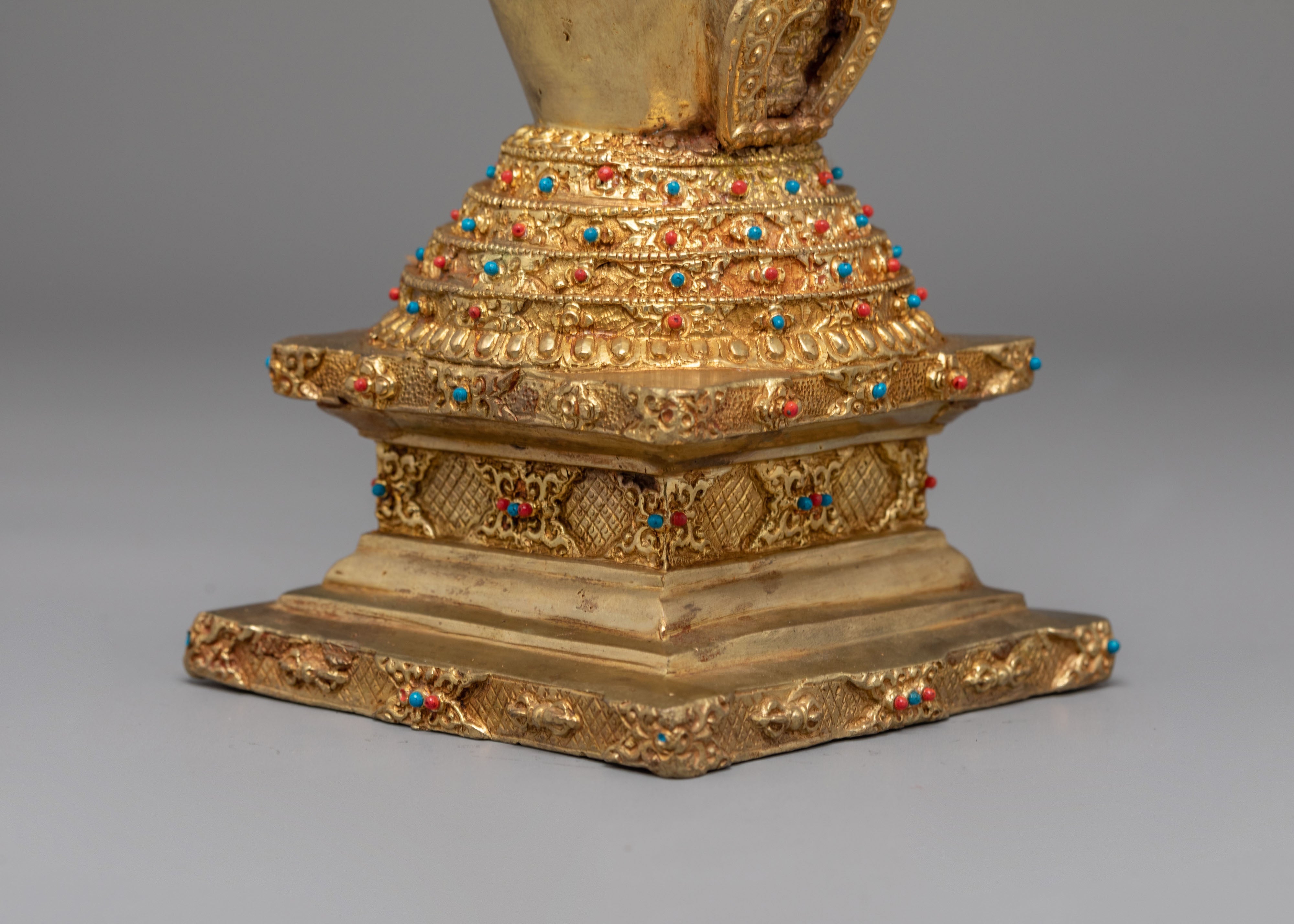 Handcrafted Tibetan Ritual Stupa | Sacred Buddhist Gold Plated Shrine