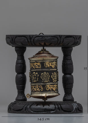 Tibetan Prayer Wheel with Intricate Mantra Design | Buddhist Spiritual Tool and Decor