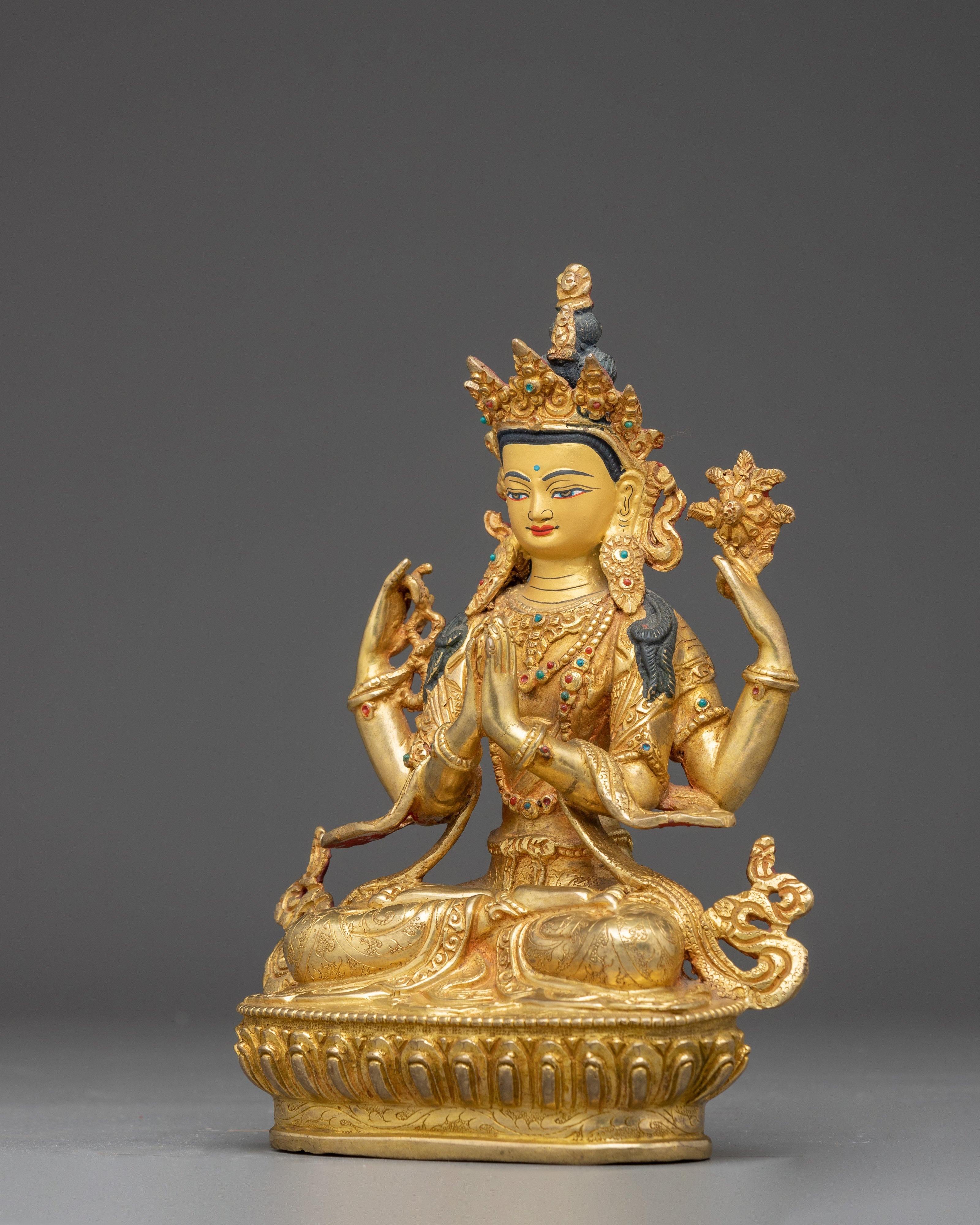 Copper Chenrezig Statue: Lord of Compassion