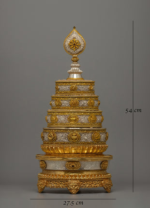 Buddhist Mandala Rice Offering Set | Handcrafted Copper Artwork with Gold & Silver Plating