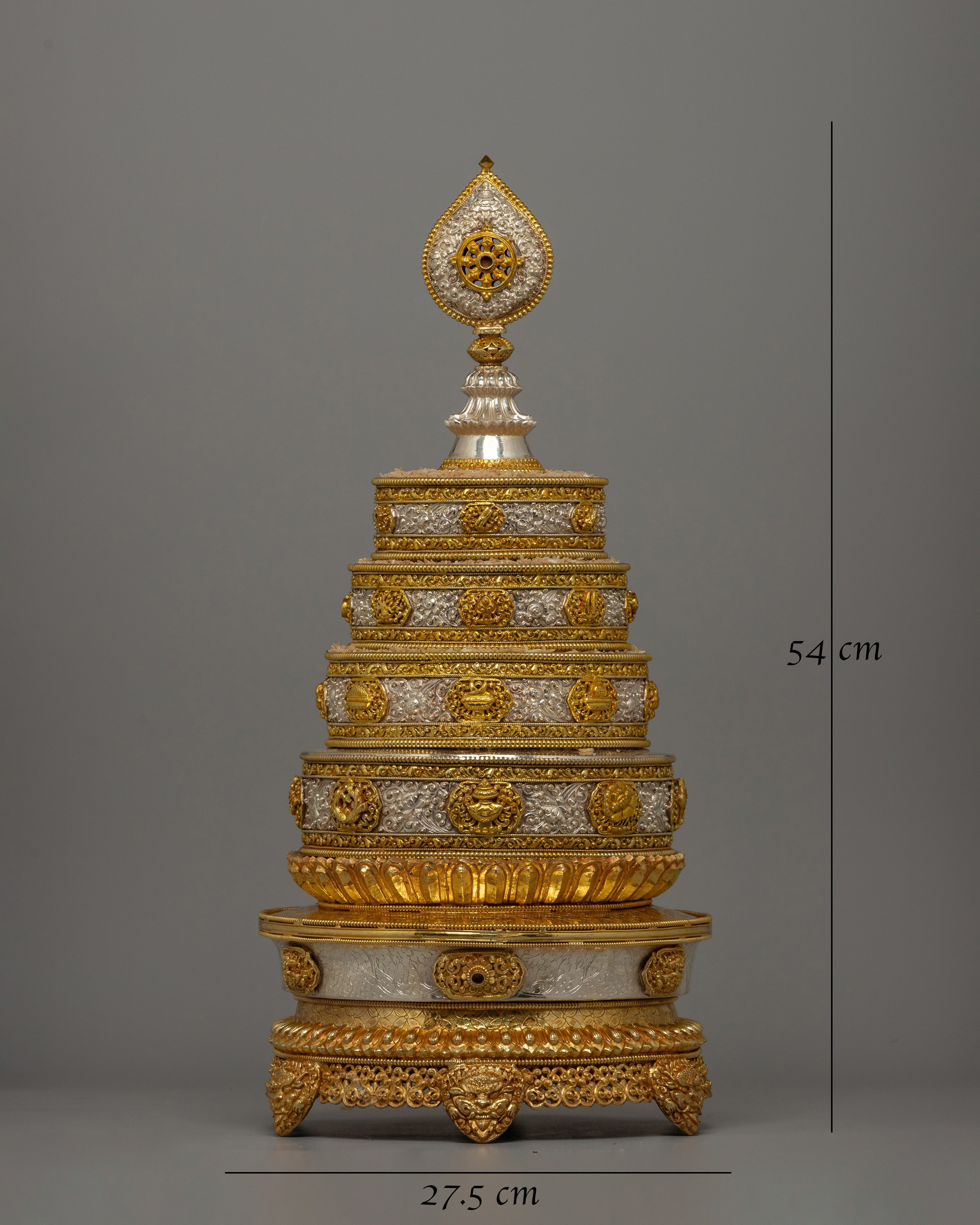Buddhist Mandala Rice Offering Set | Handcrafted Copper Artwork with Gold & Silver Plating