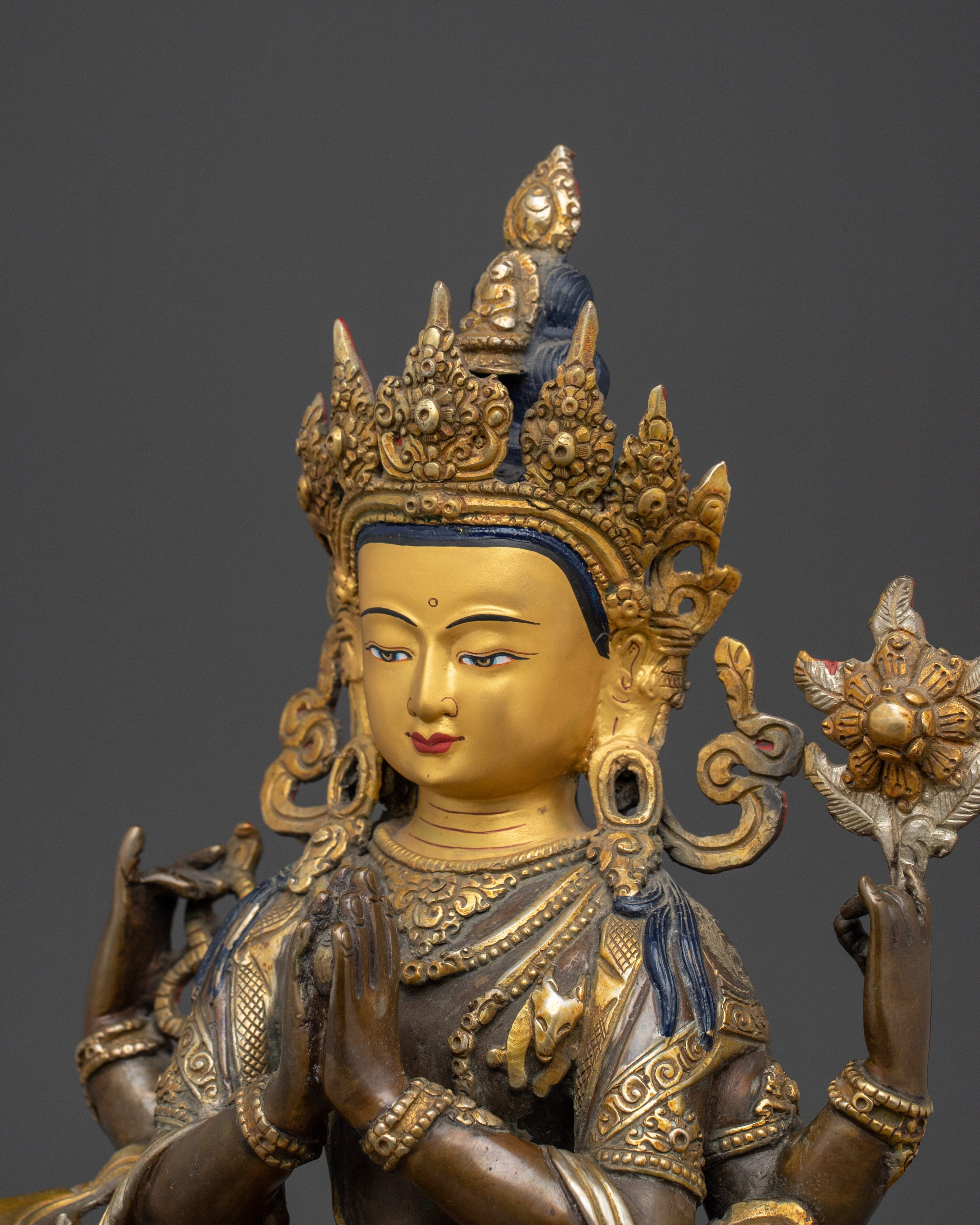 Copper Chenrezig Bodhisattva statue |  Embodying Compassion and Wisdom
