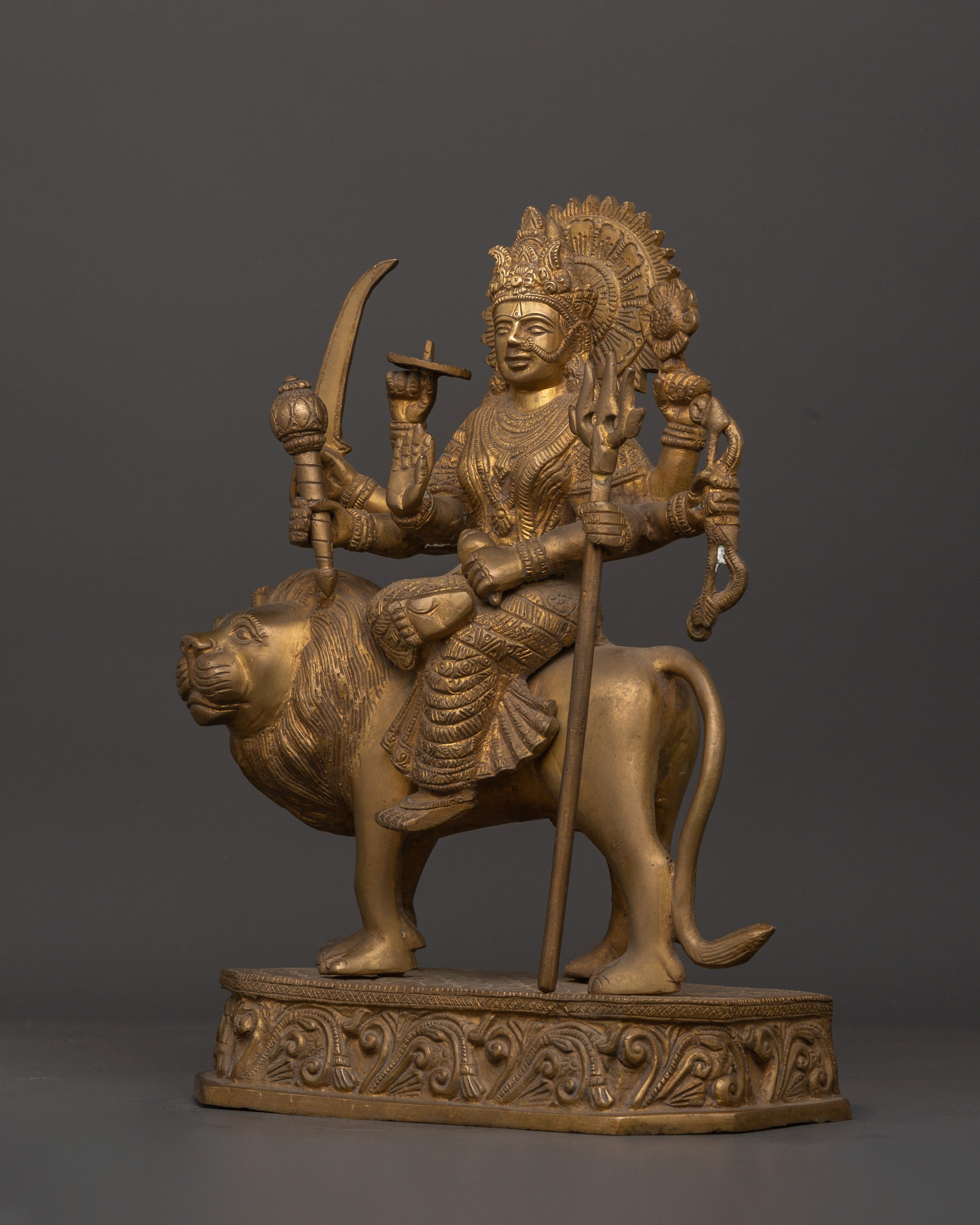 Mighty Goddess Durga Brass Statue | Hindu Deity on Lion