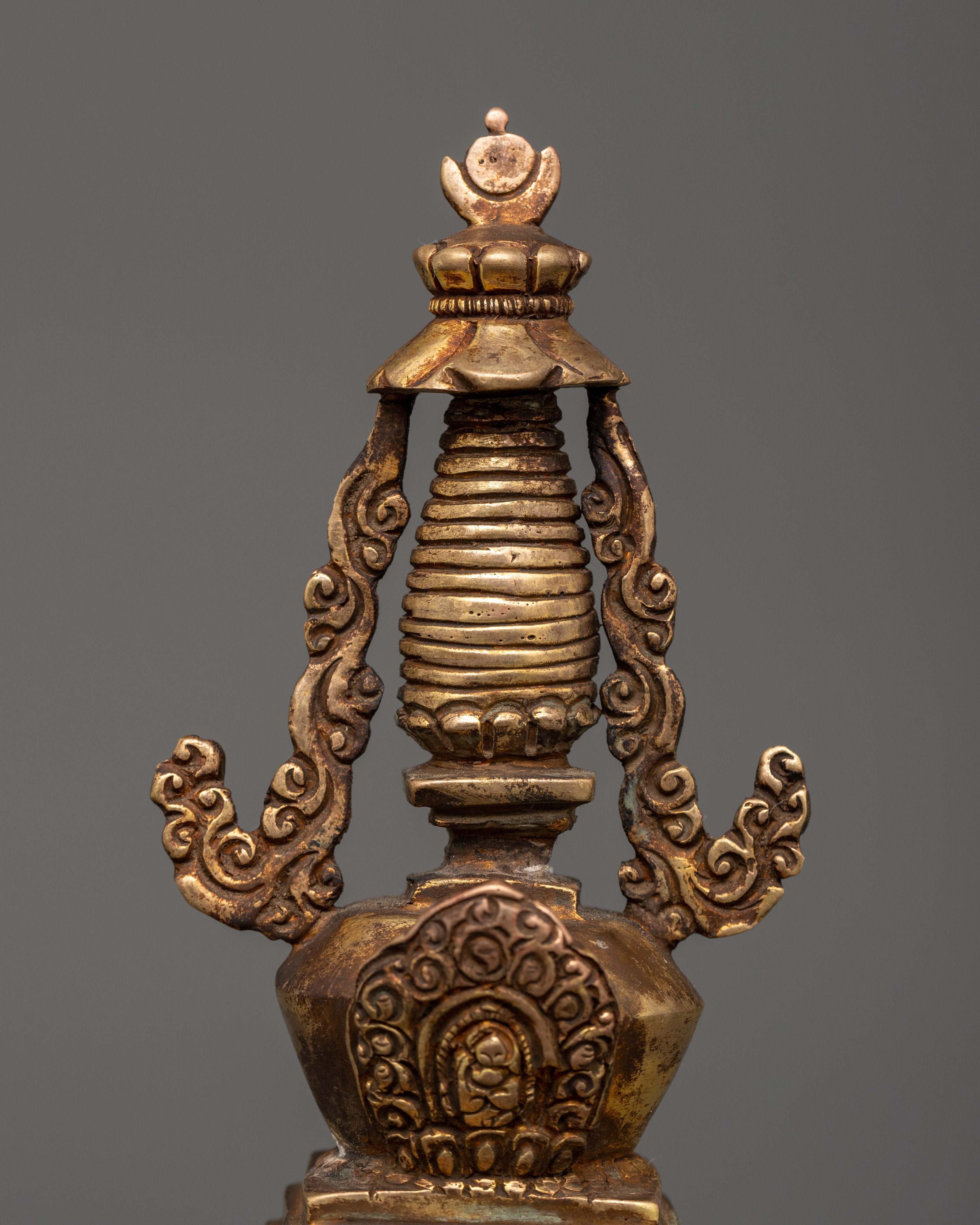 Antique Copper Stupa Statue | Tibetan Buddhist Symbol of Enlightenment