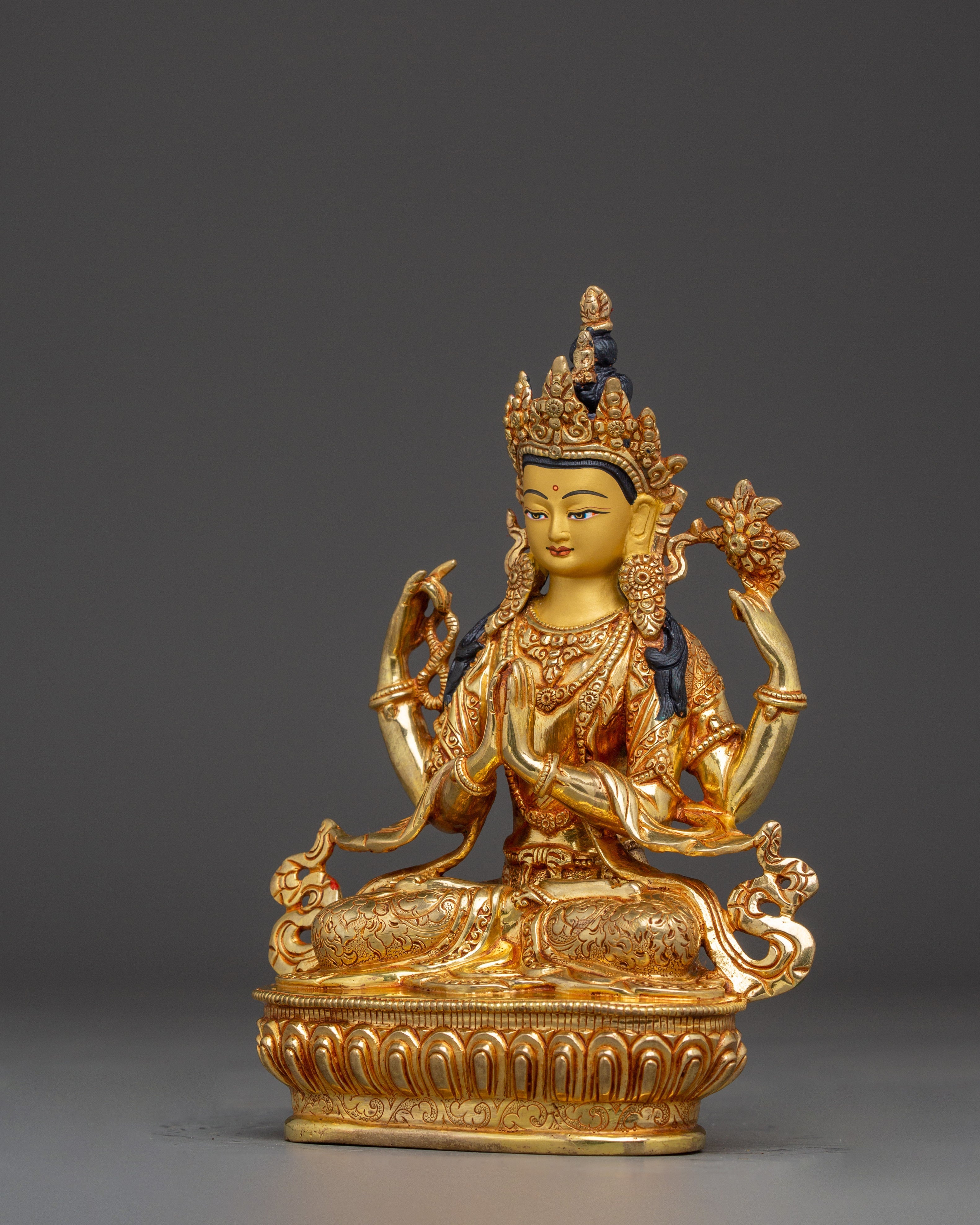 Handcrafted Avalokiteshvara Copper Statue | Deity Chenrezig Art for Meditation