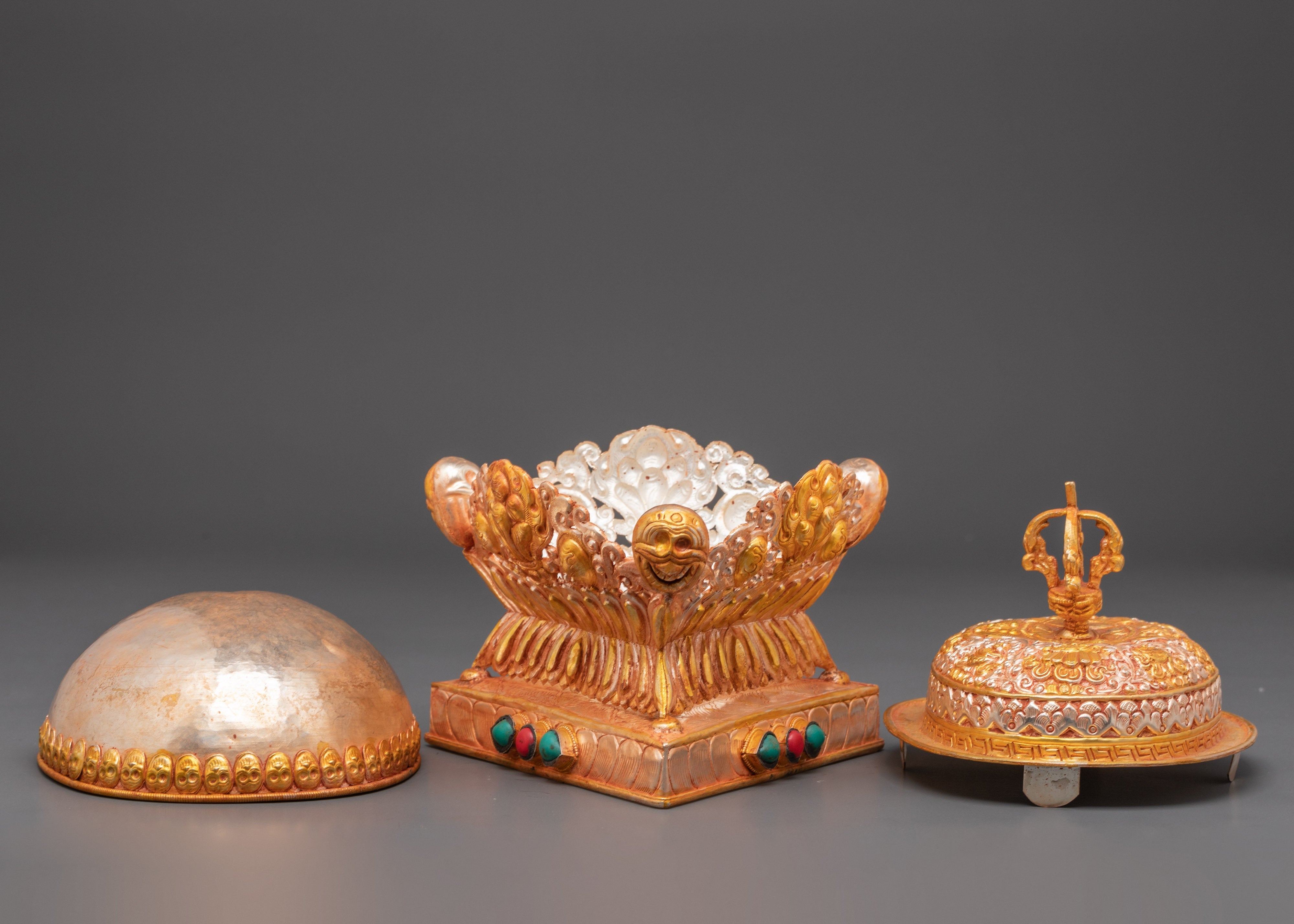 Gold Plated Kapala for Ritual Ceremonies | Silver & Copper Body Kapala