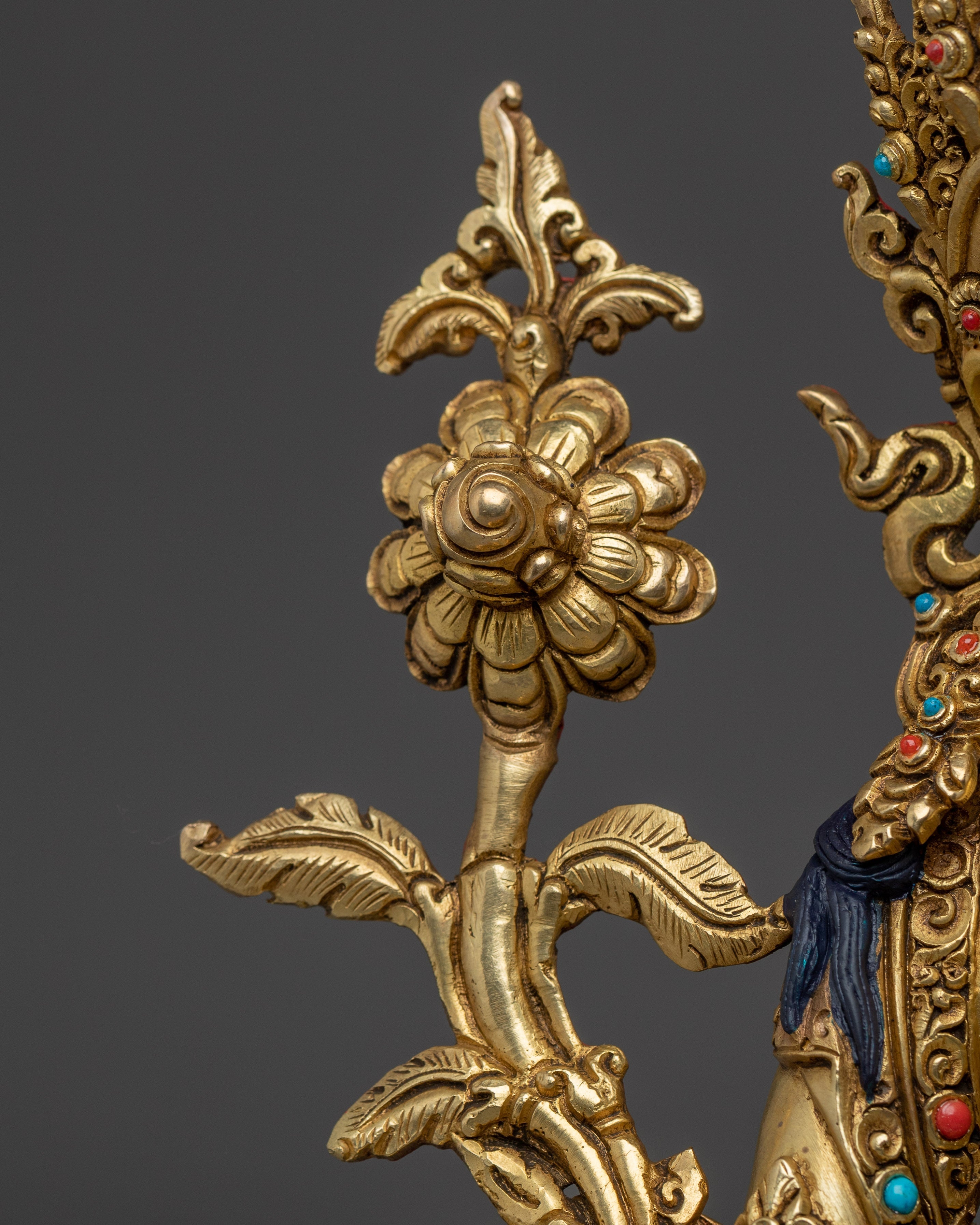 Handcrafted Green Tara Gold & Acrylic Detailing Statue | Goddess of Compassion and Protection
