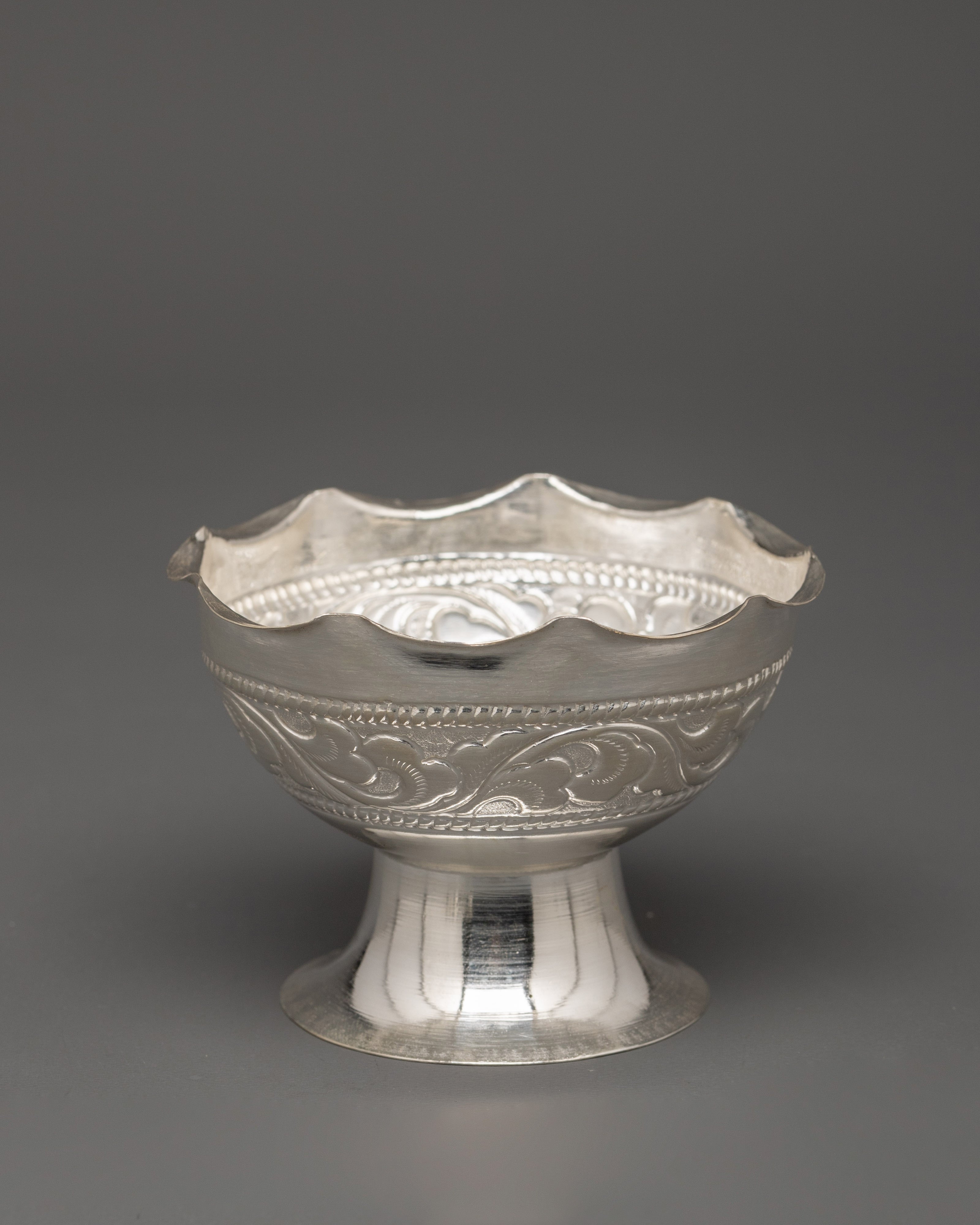 Pure Silver Offering Bowl Set for Ritual Ceremonies | Handcrafted Bowl Set Sacred Buddhist Decor