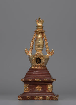 Gold-Plated Tibetan Stupa with Bronze Accents 