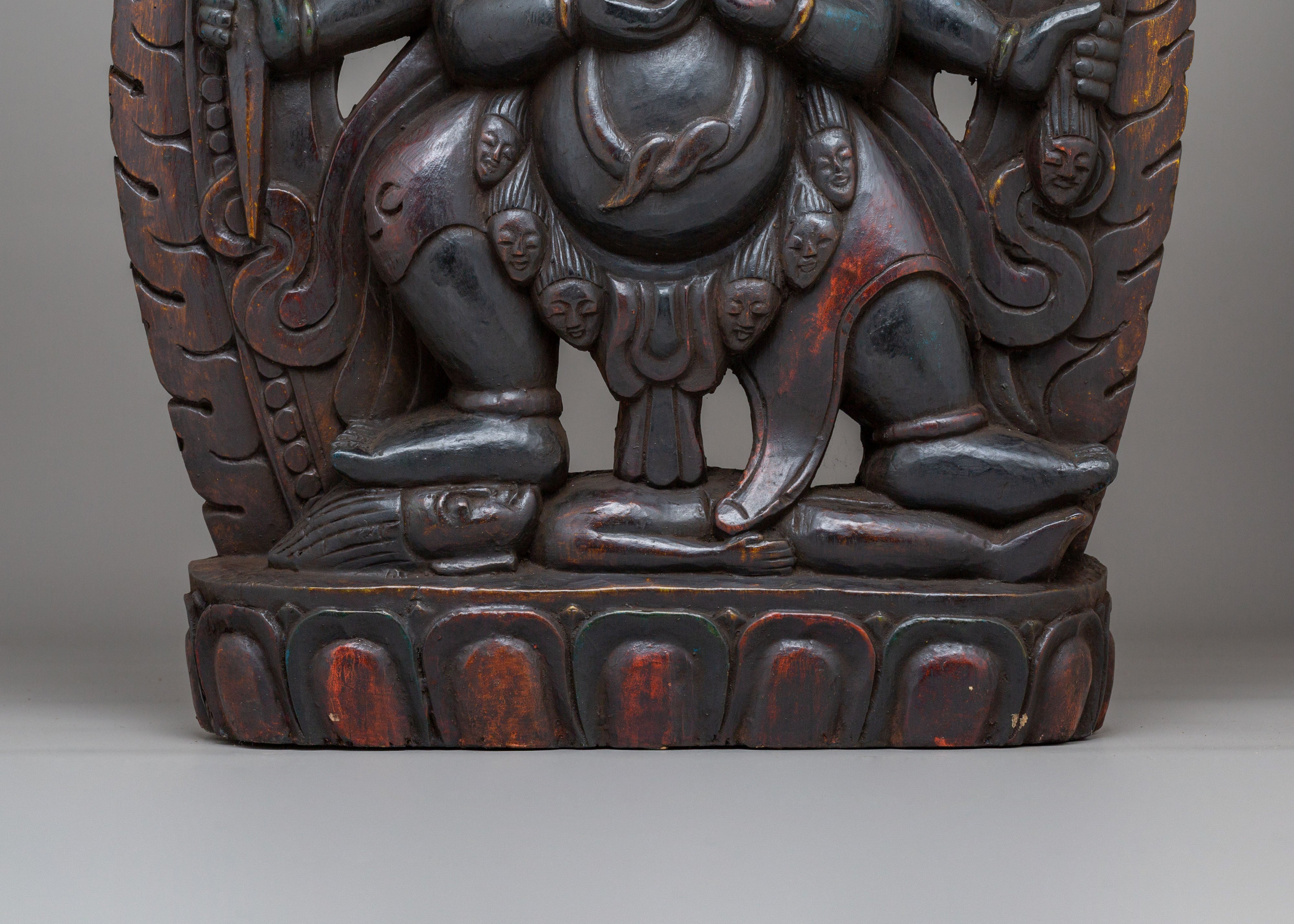 Handcrafted Kal Bhairav Statue | Wooden Kal Bhairav Statue