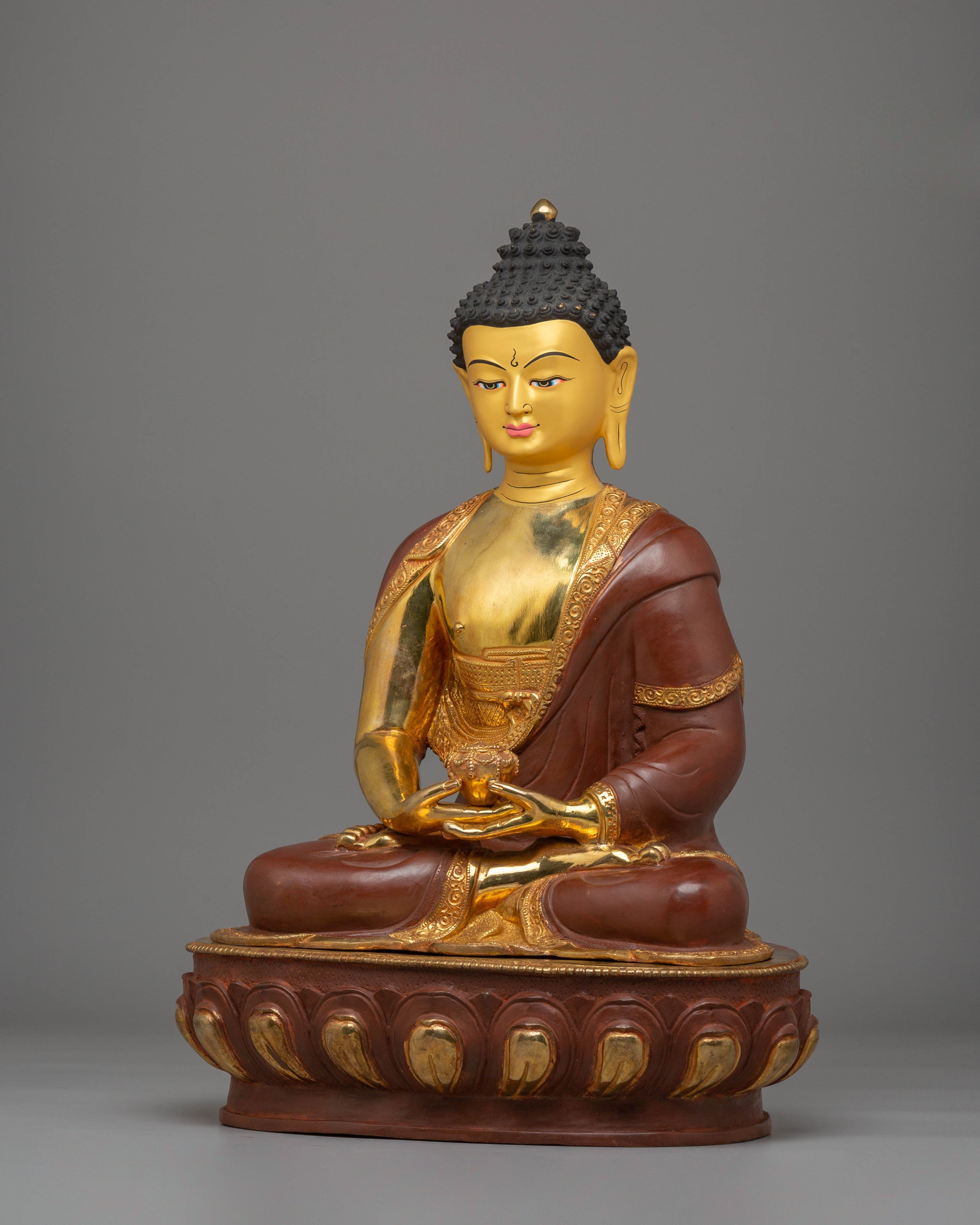 Himalayan Statue of Amitabha Buddha | Electro Gold-Plated Copper with Acrylic Color