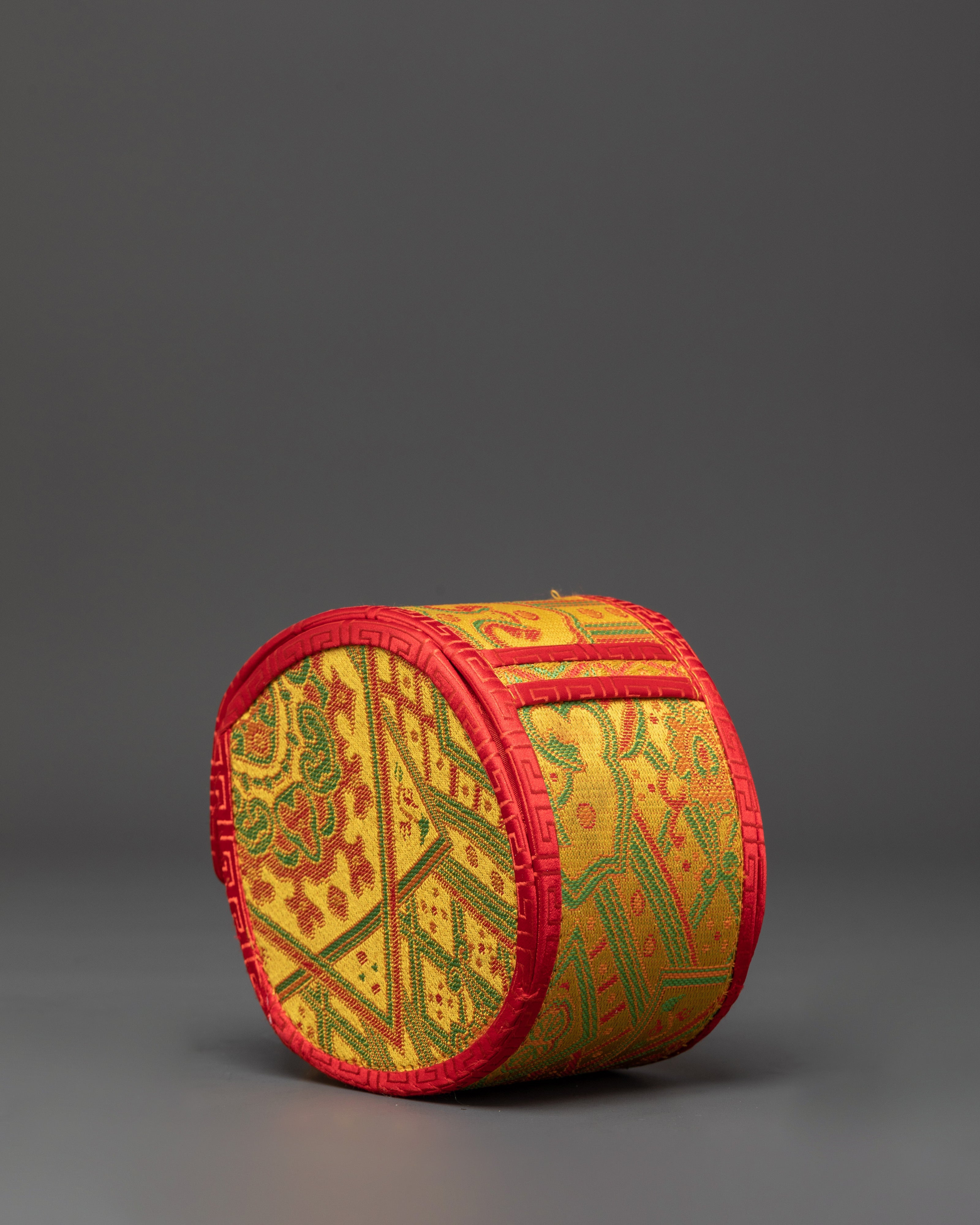 Handheld Acacia Wood Damaru | Tibetan Ritual Drum with Gold Plated