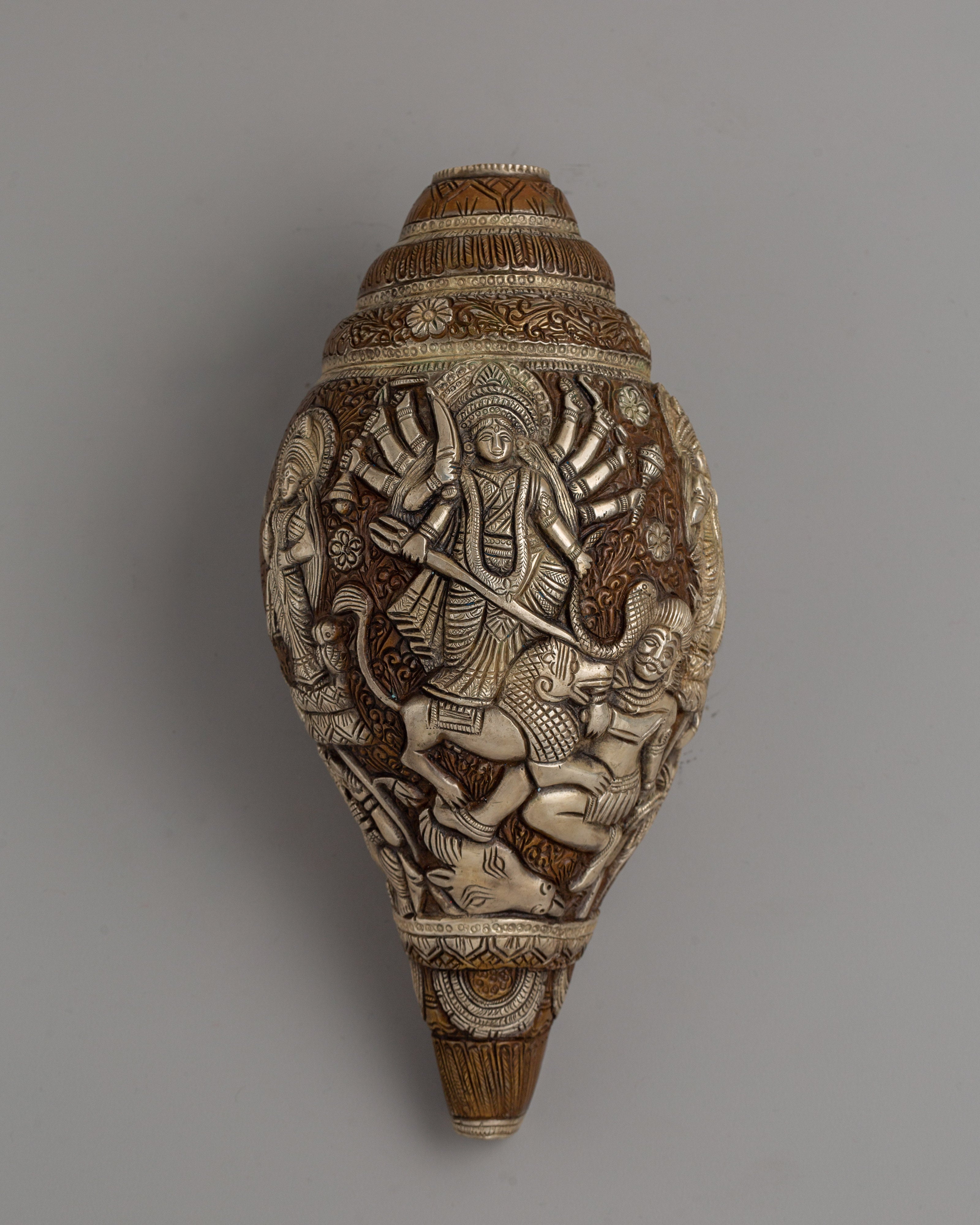 Silver-Plated Hindu Deity Sankha | Handcrafted Copper Ritual Conch Shell