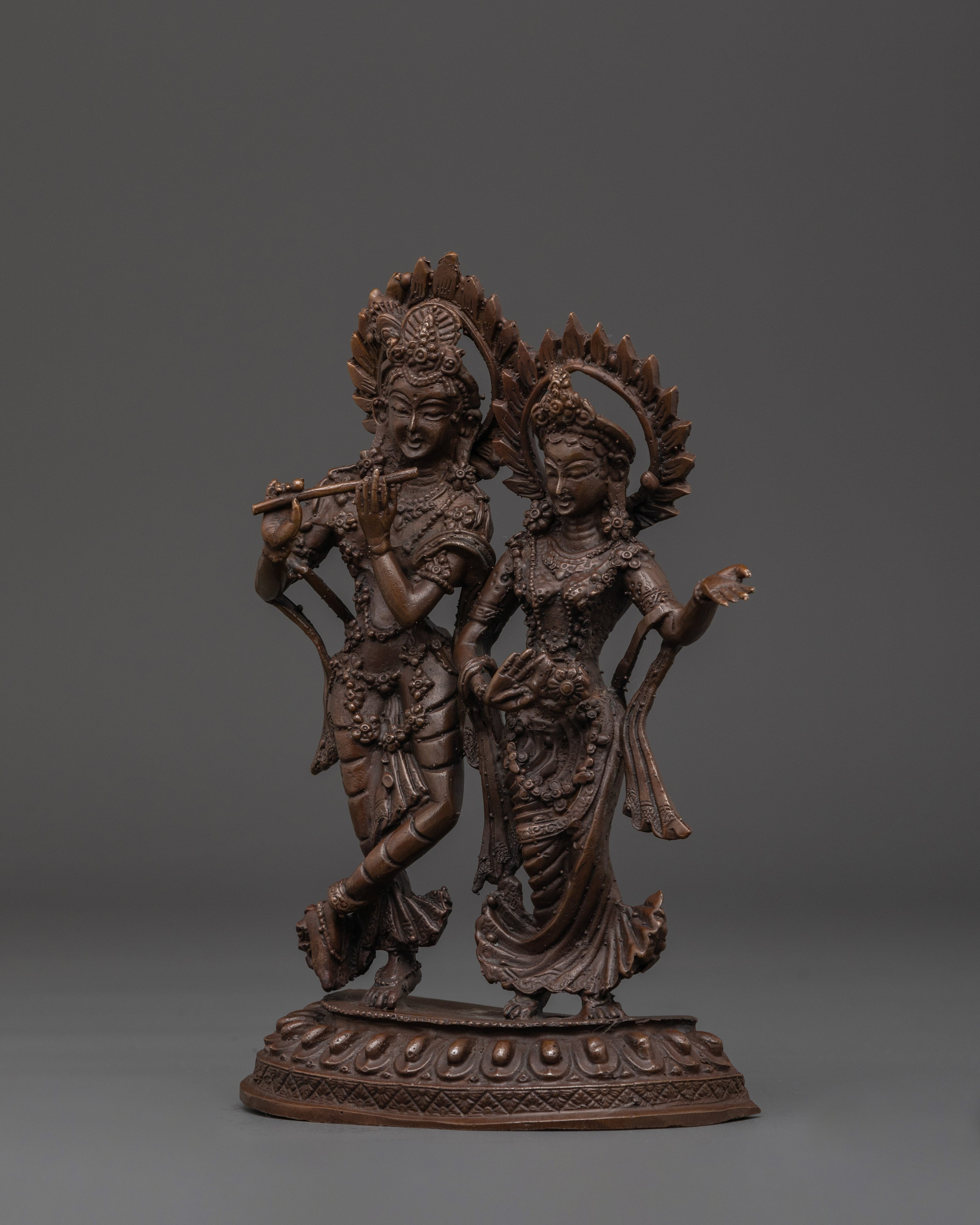 Krishna and Radha Brass Statue | Spiritual Hindu Deity Sculpture