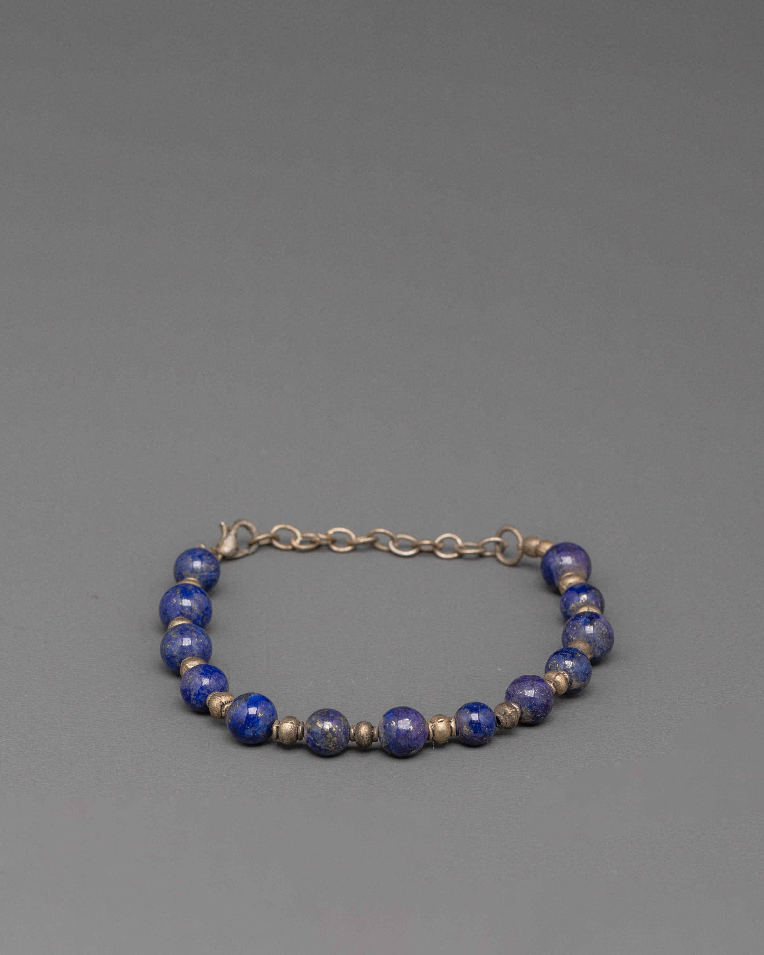Elegant White Metal Chain Bracelet | Blue Lapis Lazuli Beaded Jewelry