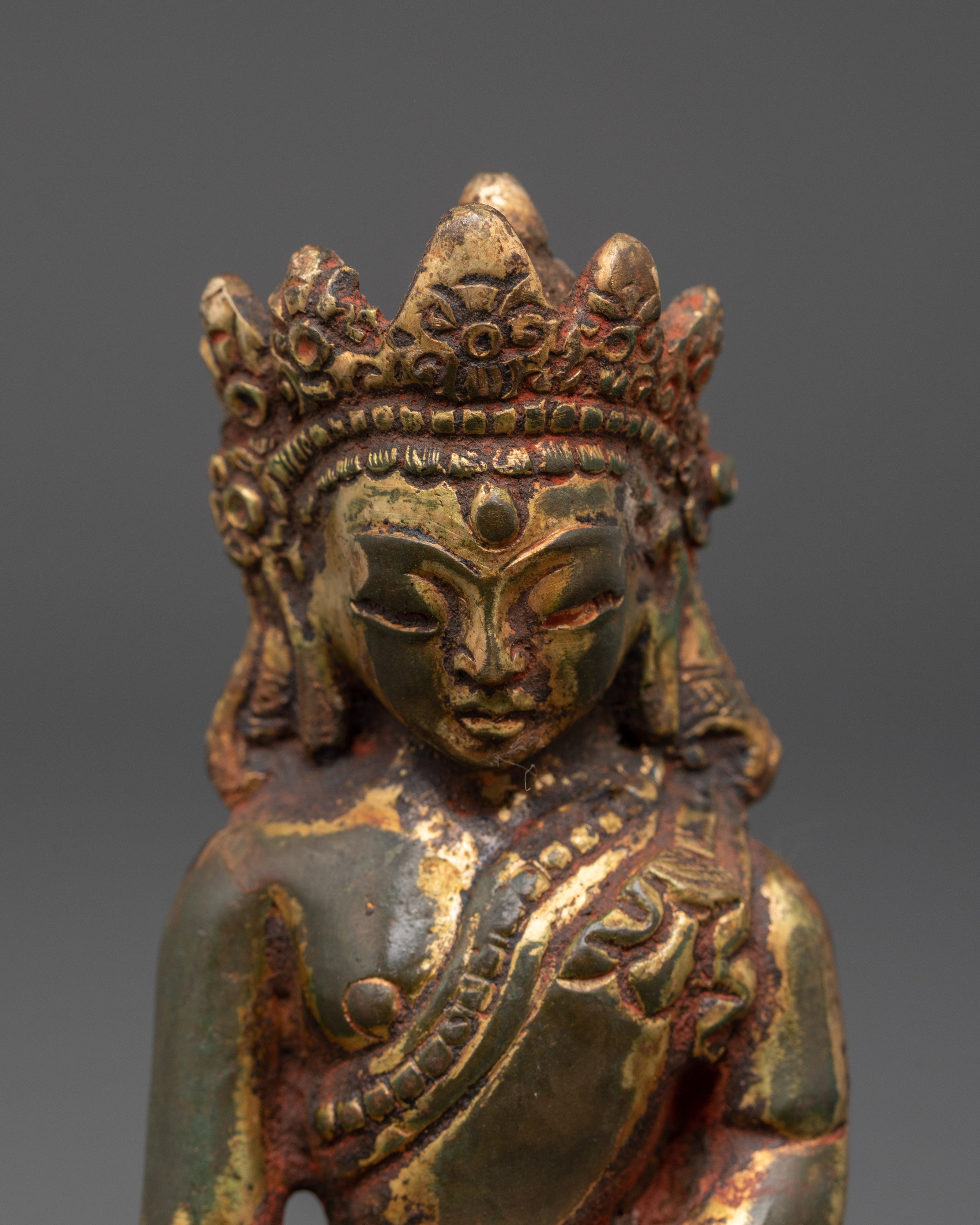 Handmade Gold Inlaid Crown Shakyamuni Buddha Statue | Sacred Buddha Figurine
