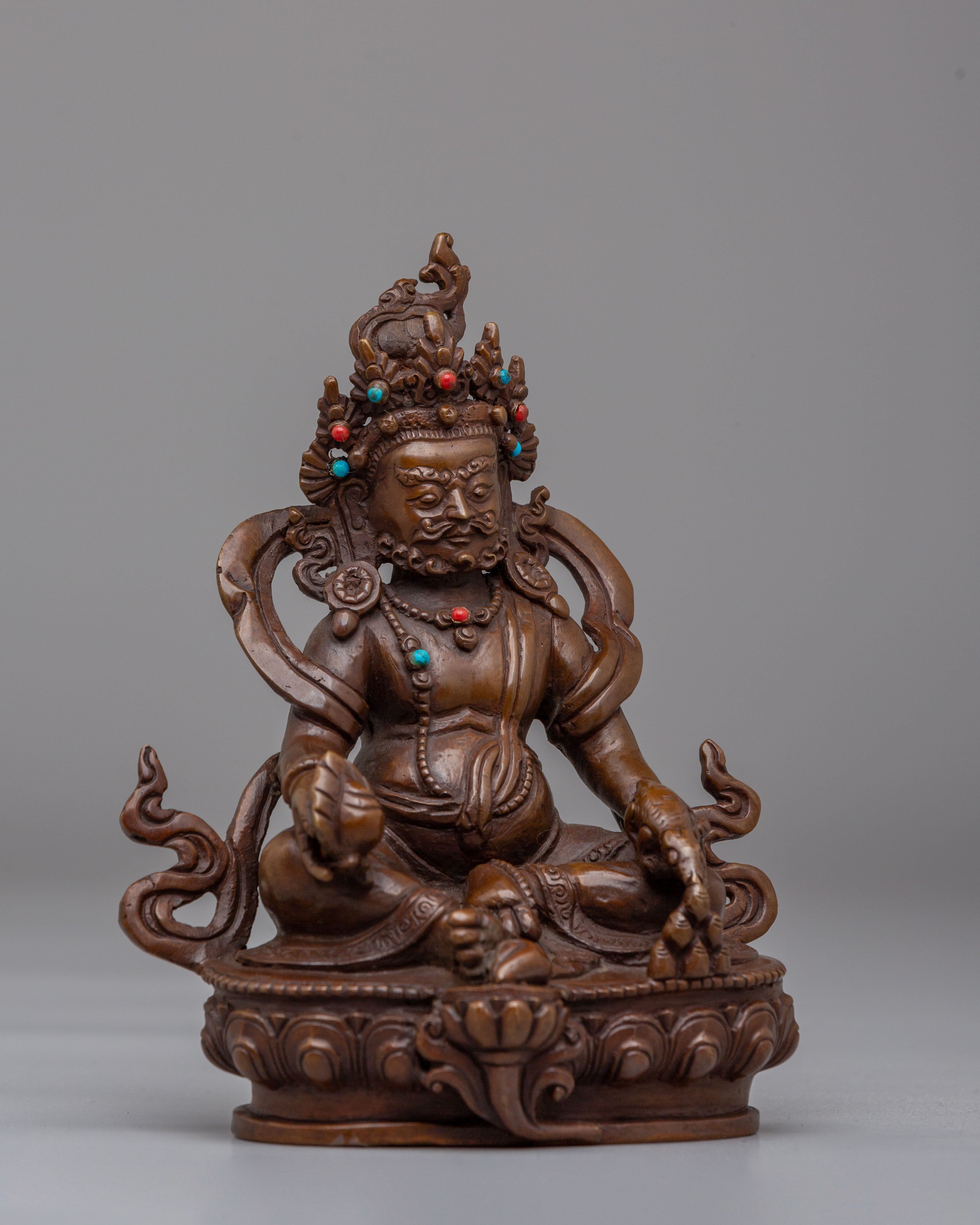 Tibetan Buddhist Dzambhala Statue | Oxidized Copper Buddhist Wealth Deity Sculpture