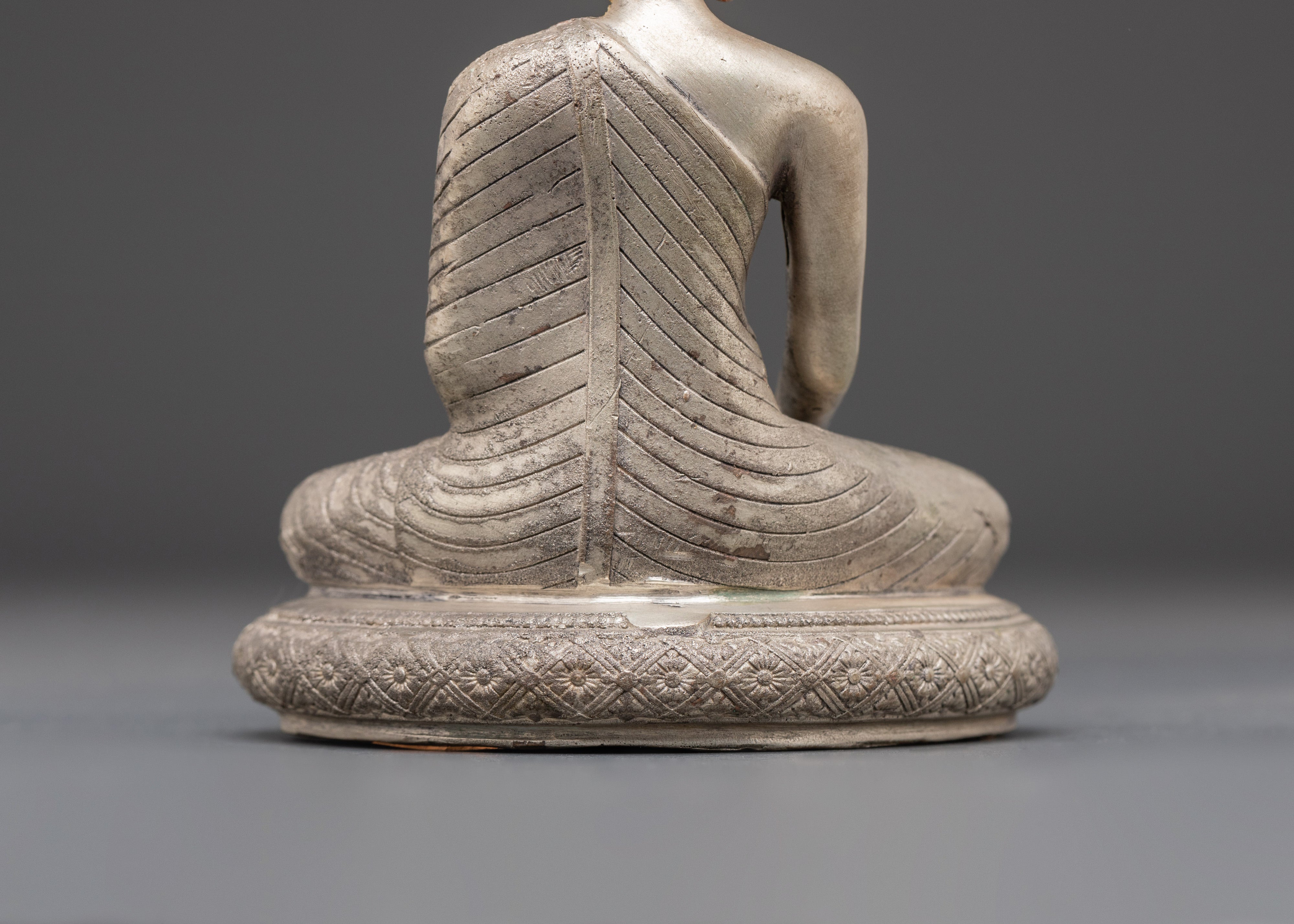 Handmade Himalayan Shakyamuni Buddha Statue | Silver Plated Copper Meditation Art